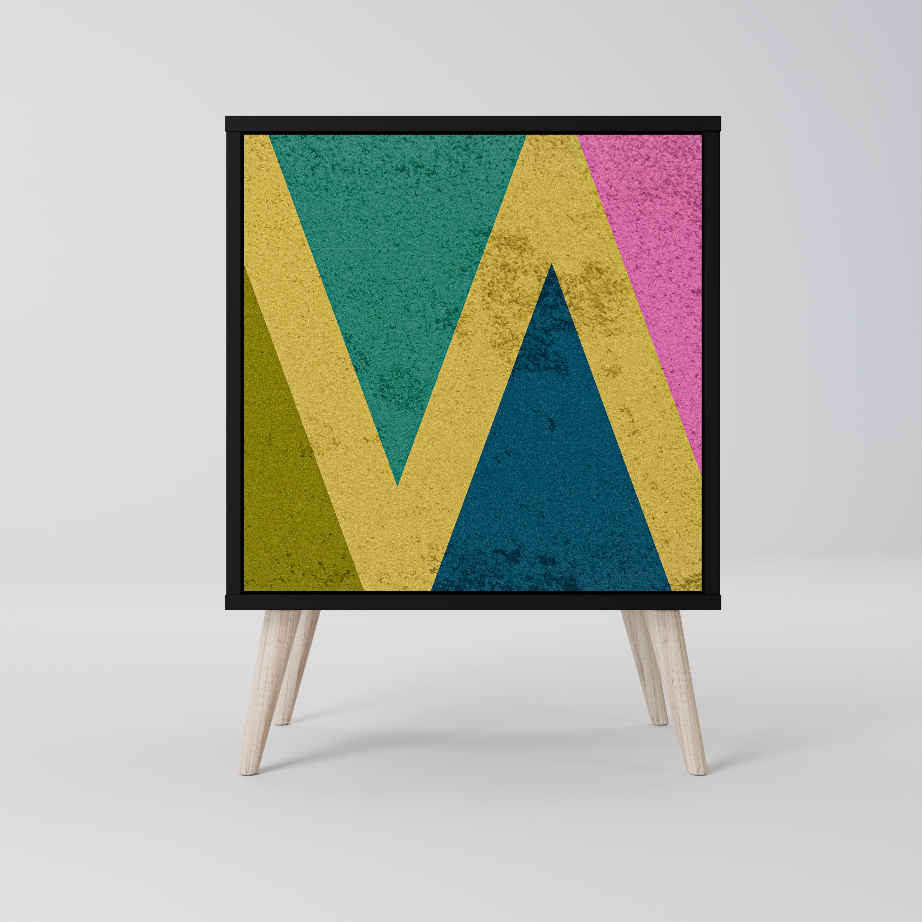 Aparador de 1 puerta COLORFUL TRIANGLES en acabado negro