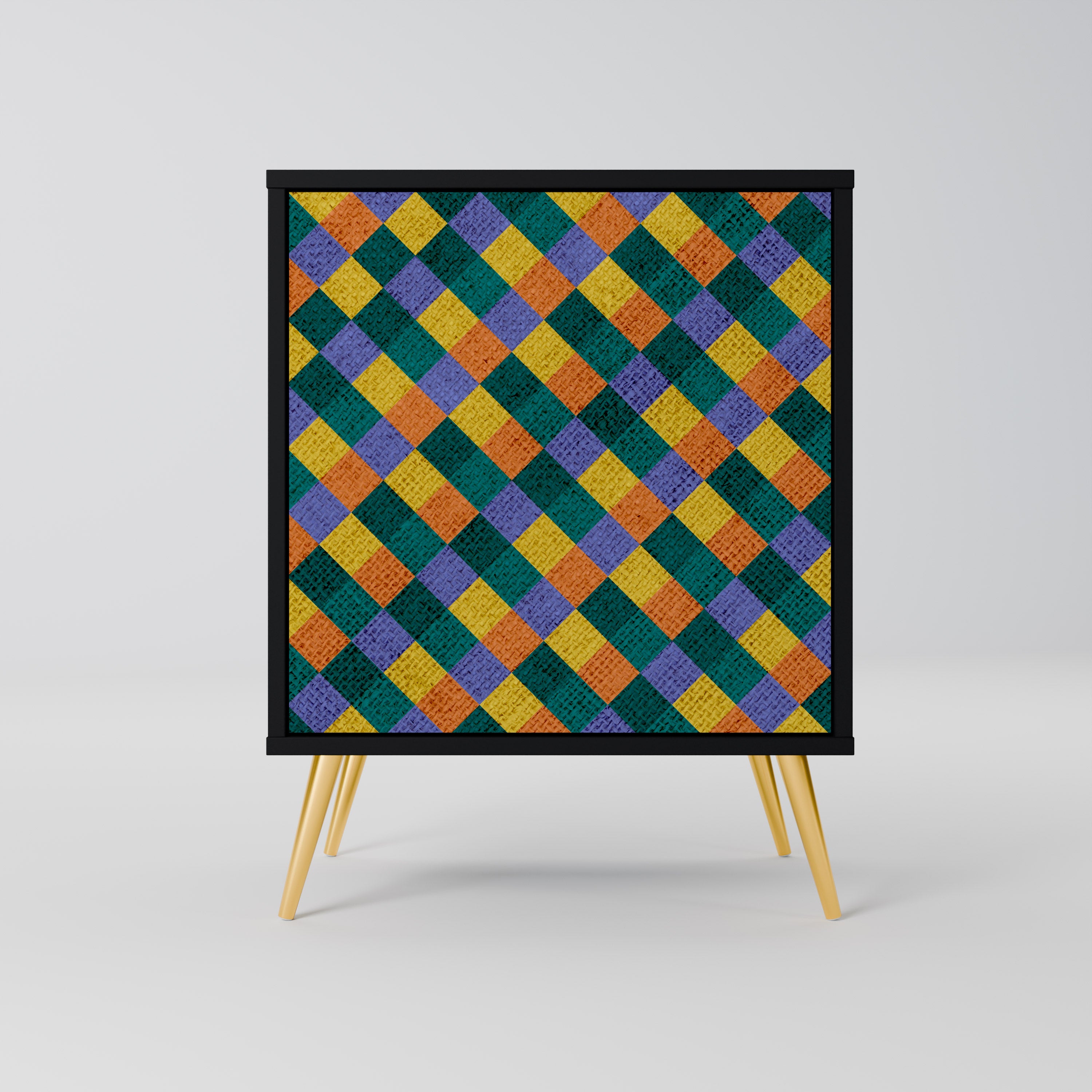 Aparador de 1 puerta PAINTED SQUARES MIX en acabado negro