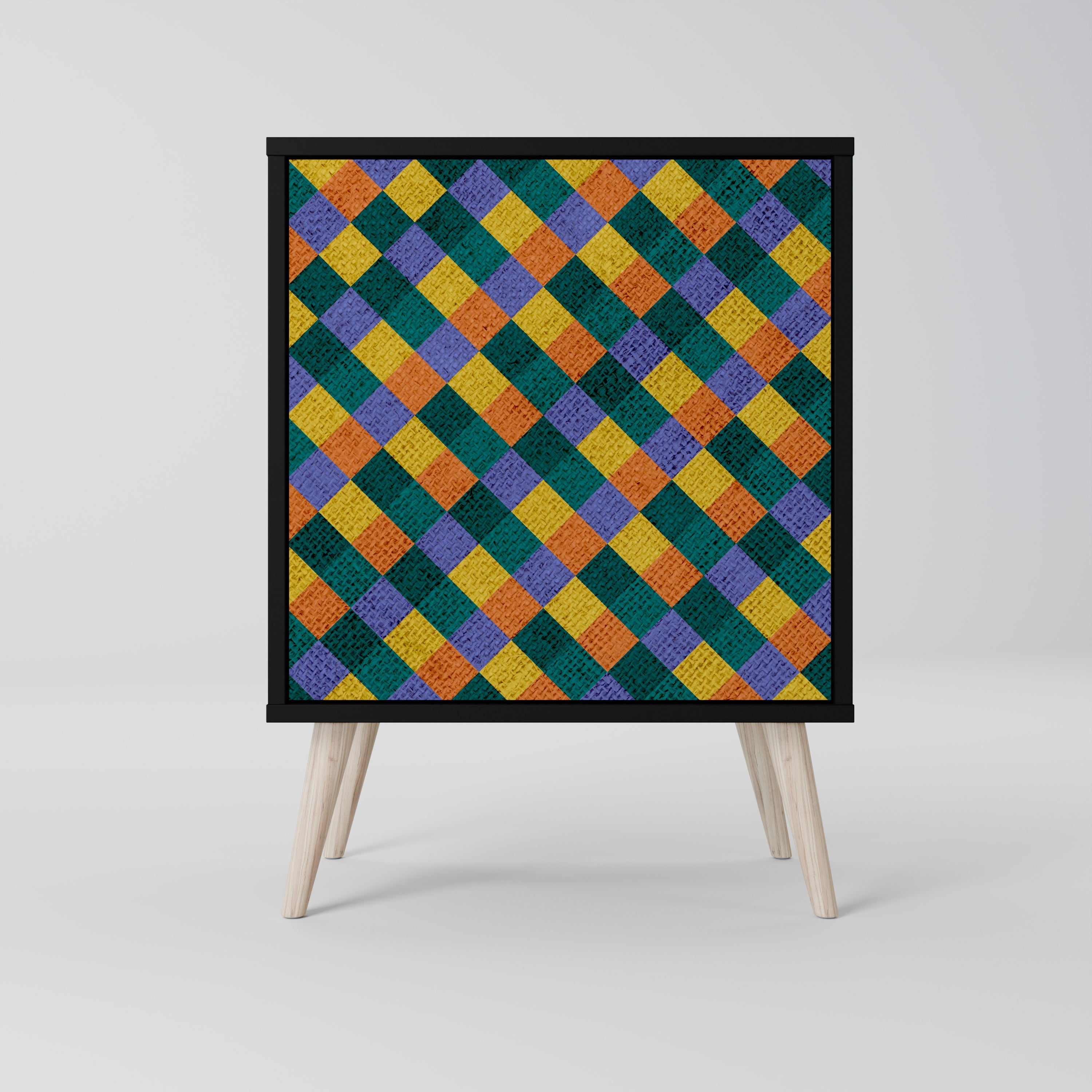 Aparador de 1 puerta PAINTED SQUARES MIX en acabado negro