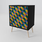 PAINTED SQUARES MIX 1-Door Sideboard in Black Finish