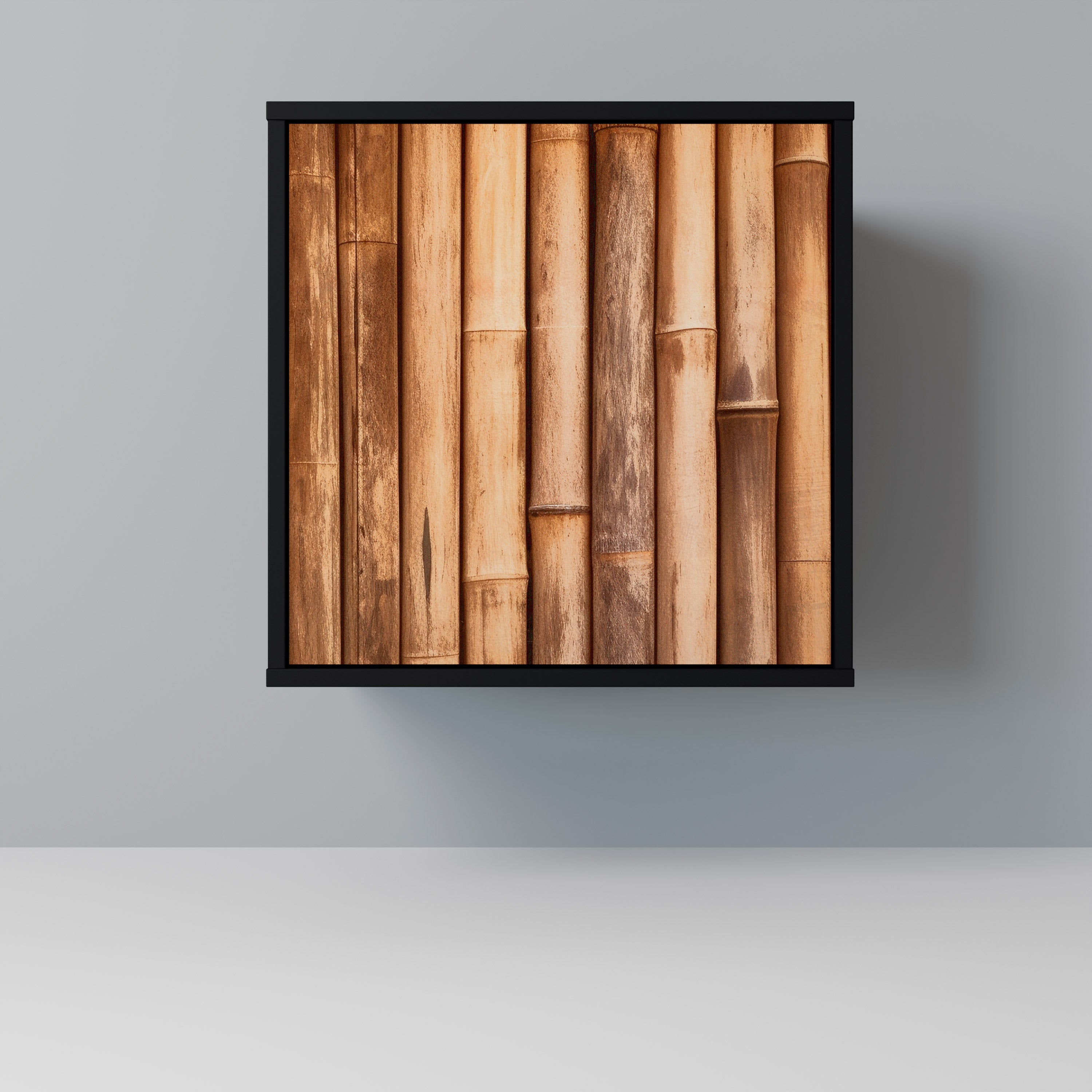 Aparador de una puerta de madera natural con acabado negro