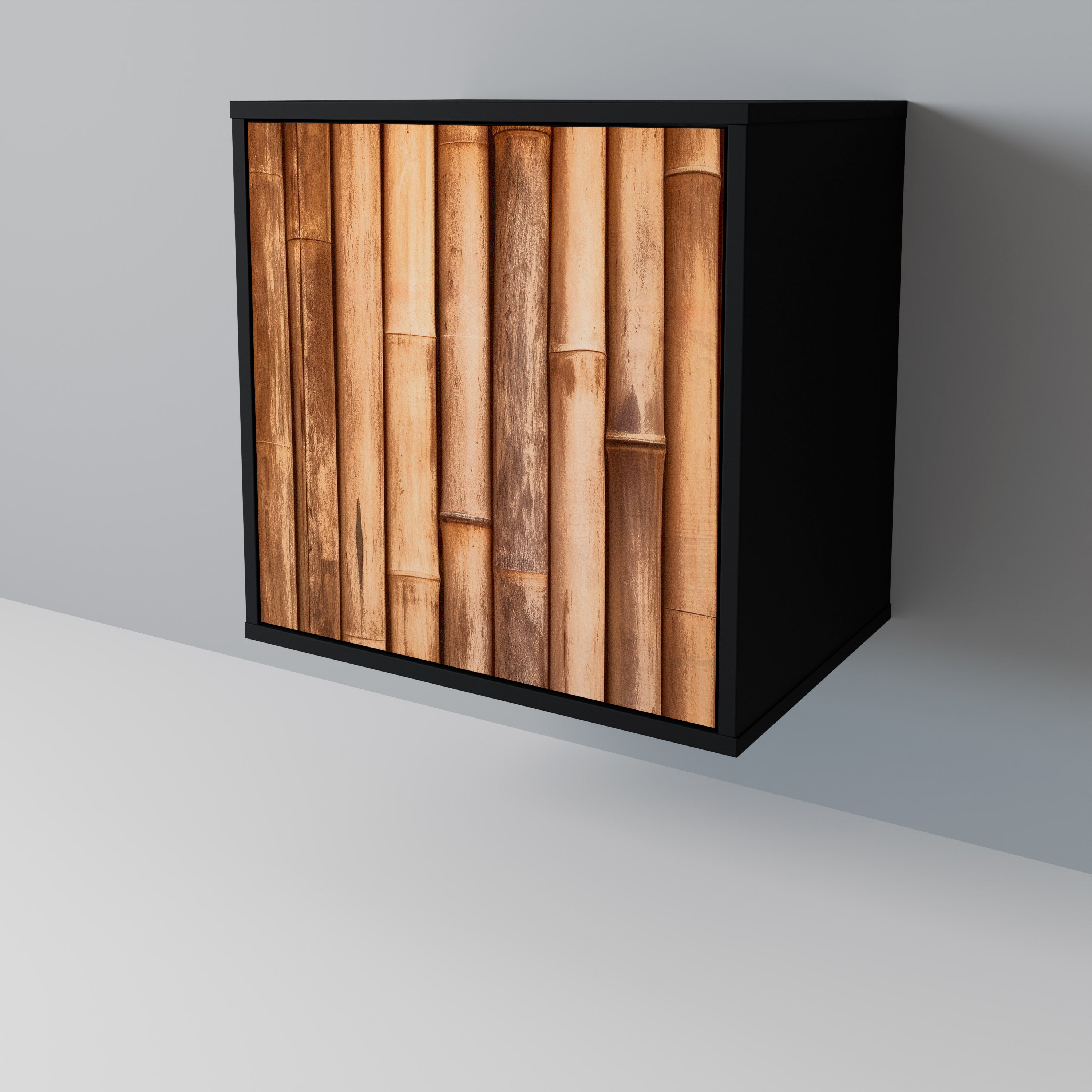 Aparador de una puerta de madera natural con acabado negro