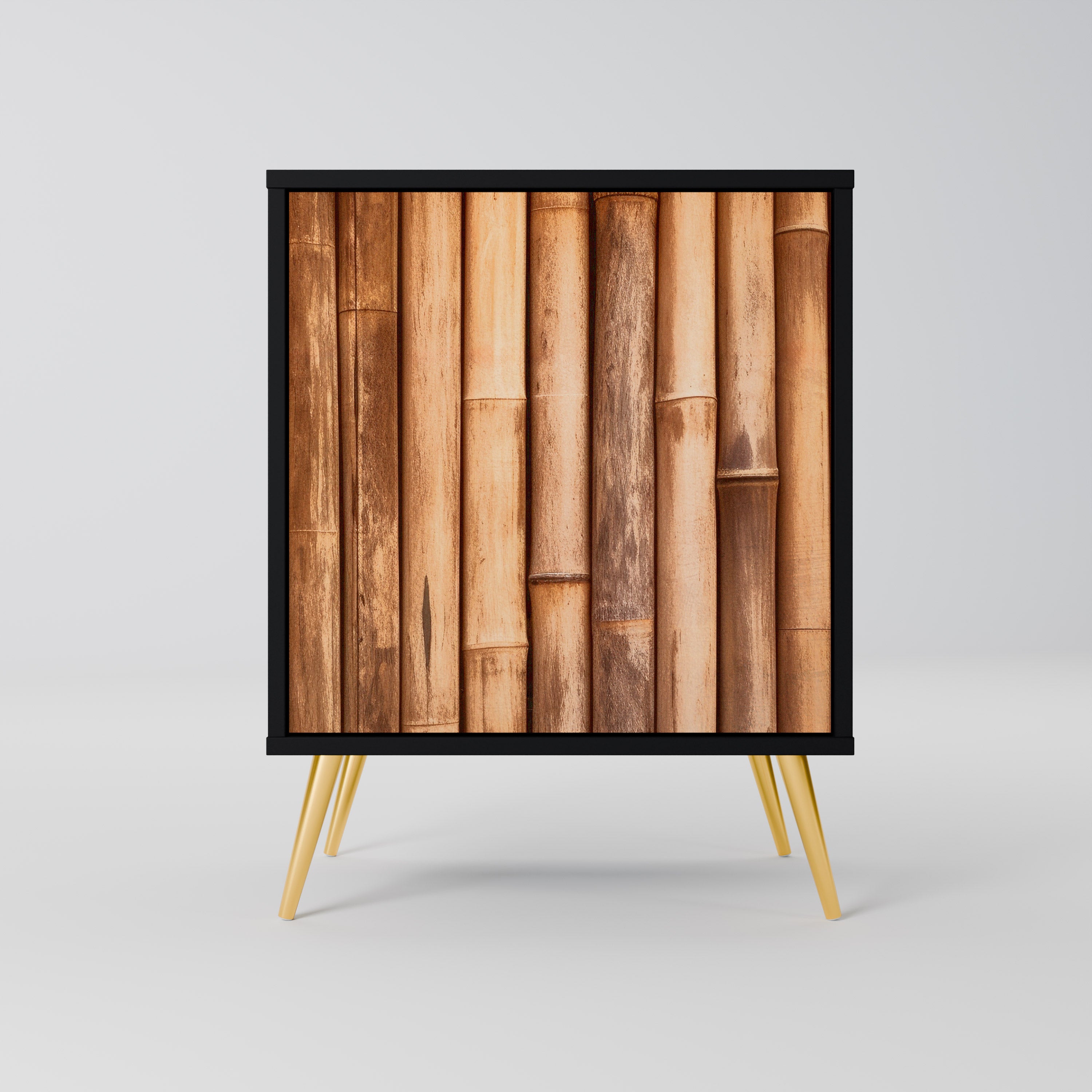 Aparador de una puerta de madera natural con acabado negro