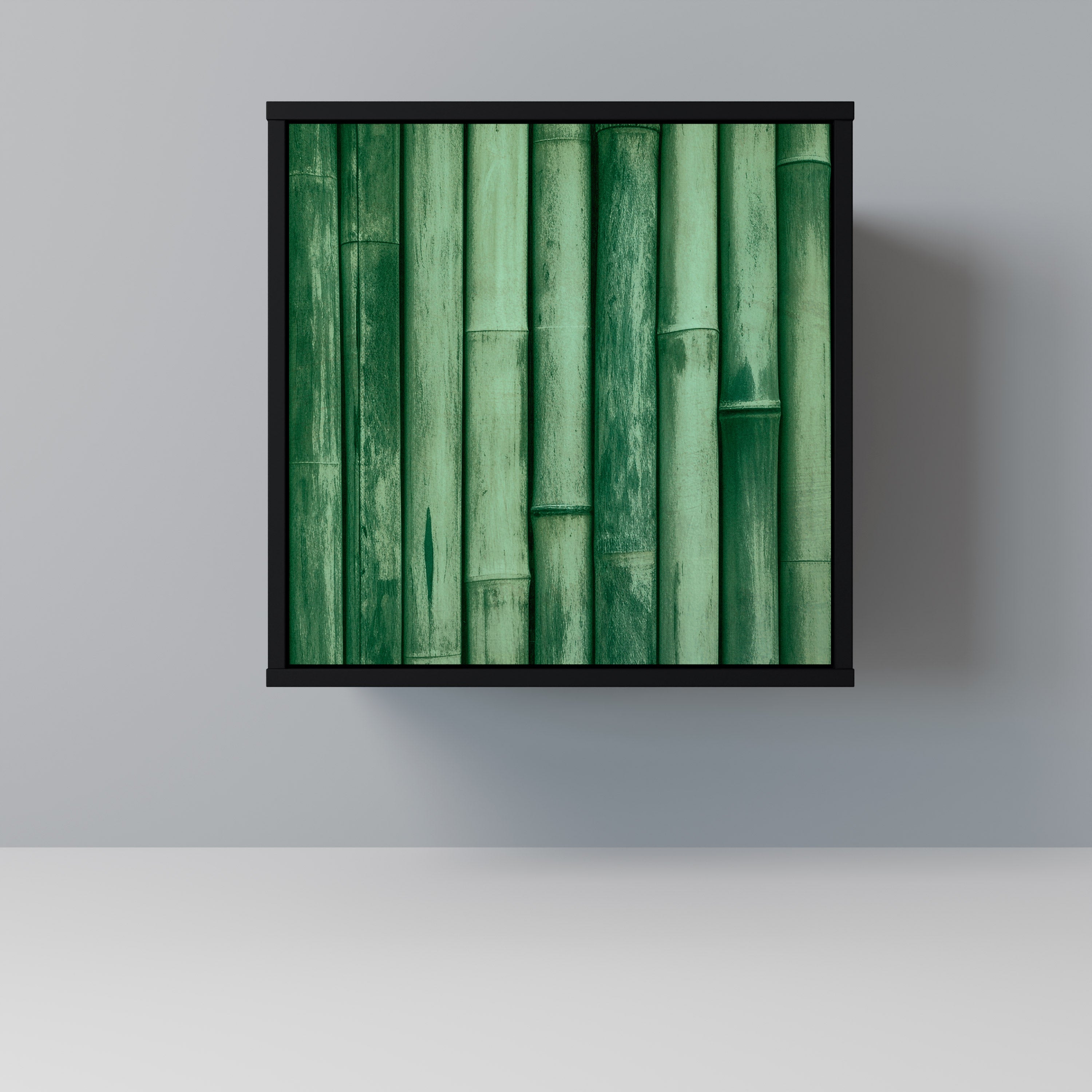 Aparador de una puerta en color verde natural con acabado negro.