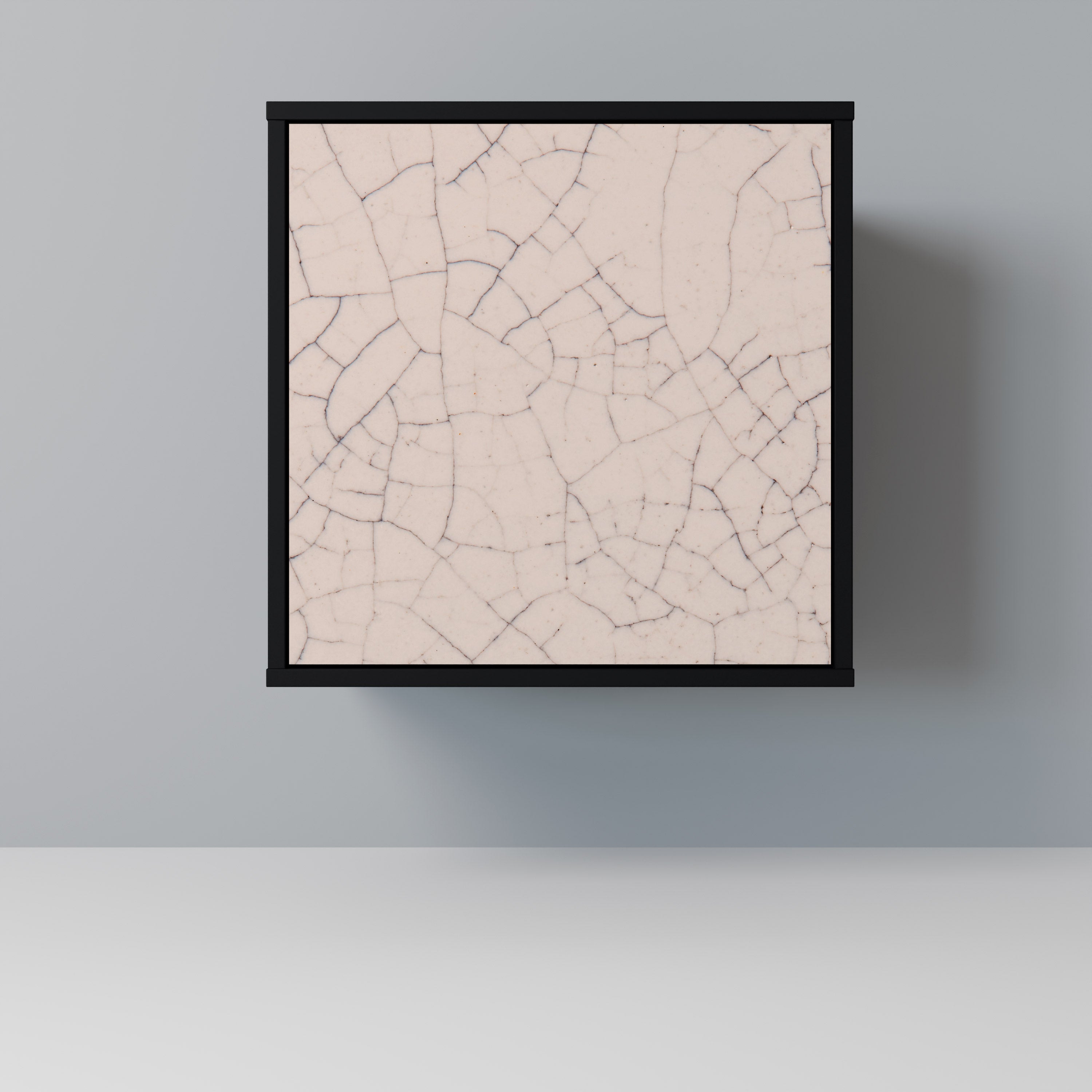 Aparador de 1 puerta con textura cerámica y acabado negro.