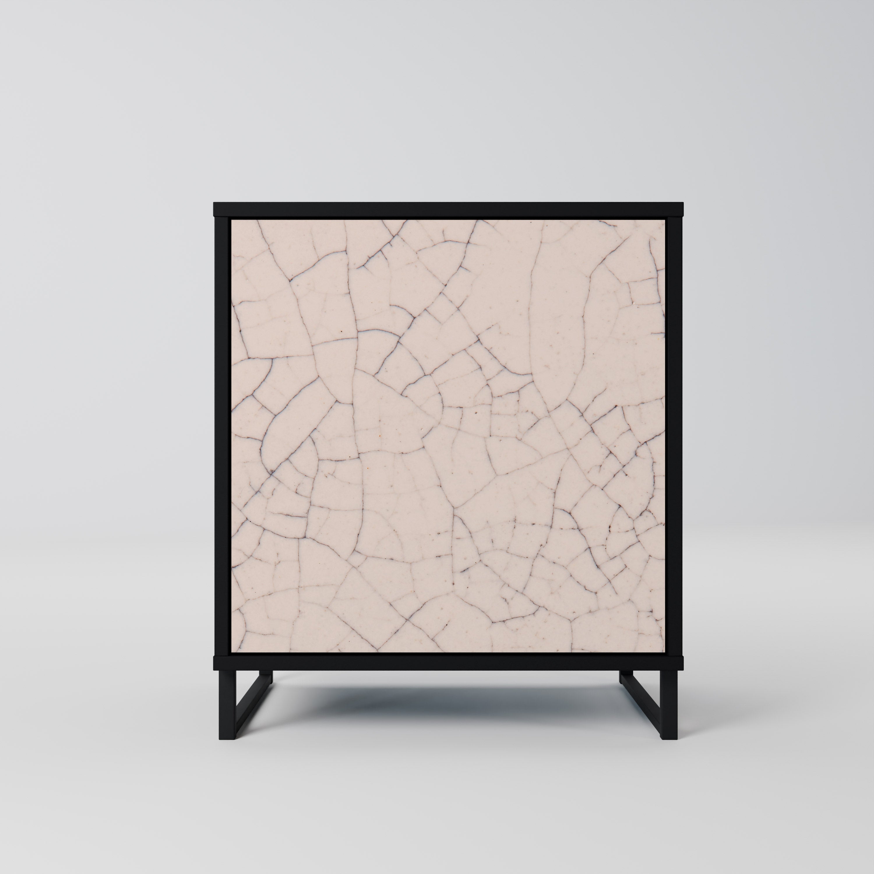 Aparador de 1 puerta con textura cerámica y acabado negro.