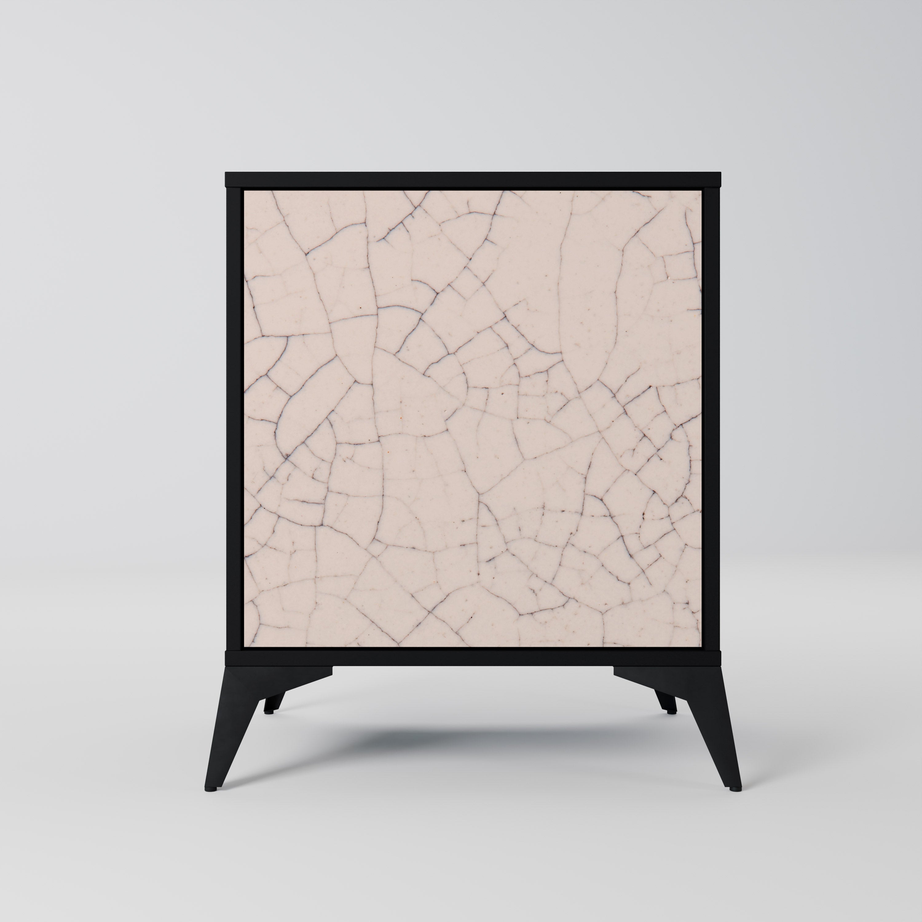 Aparador de 1 puerta con textura cerámica y acabado negro.