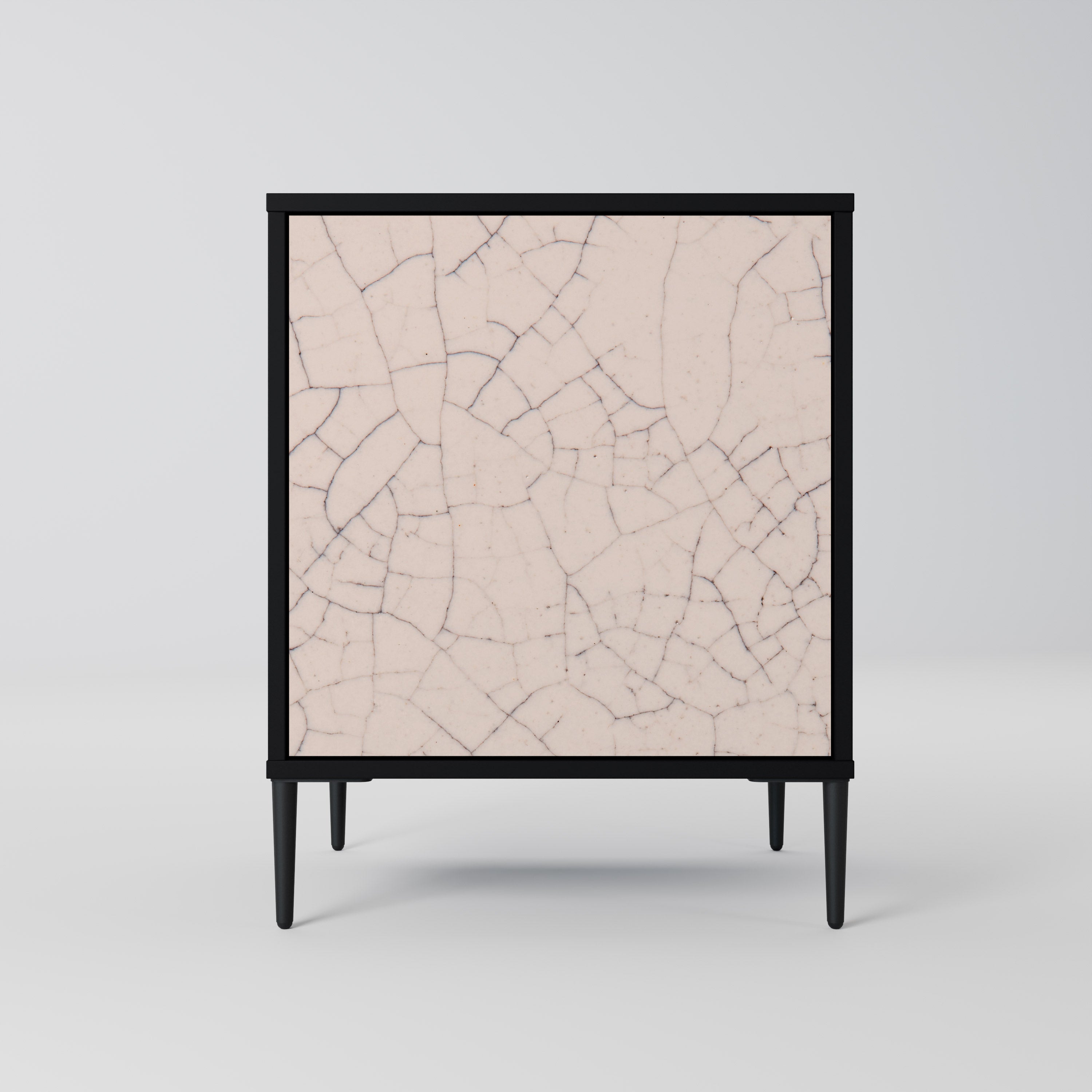 Aparador de 1 puerta con textura cerámica y acabado negro.