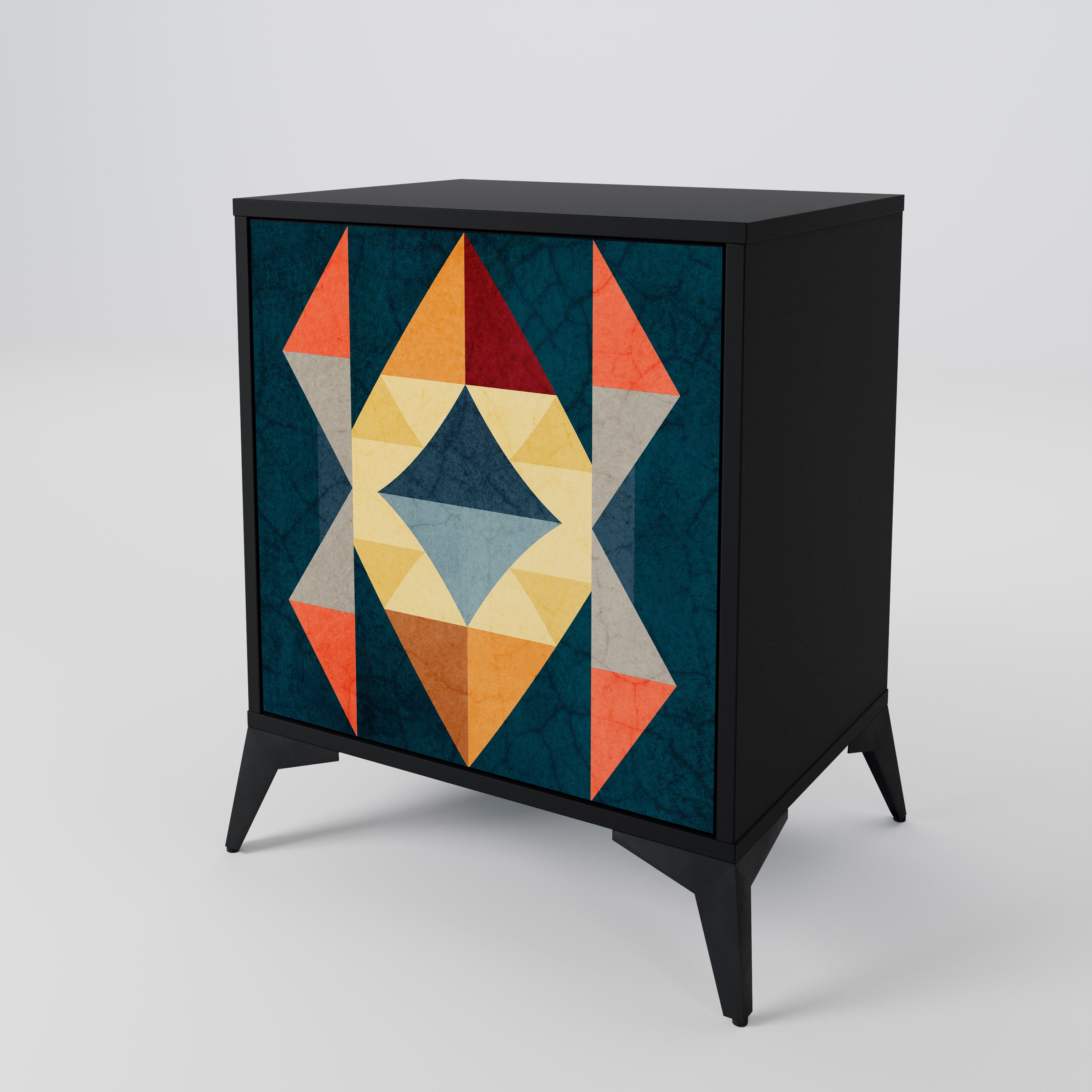 Aparador de 1 puerta CRACKED ILLUSION en acabado negro