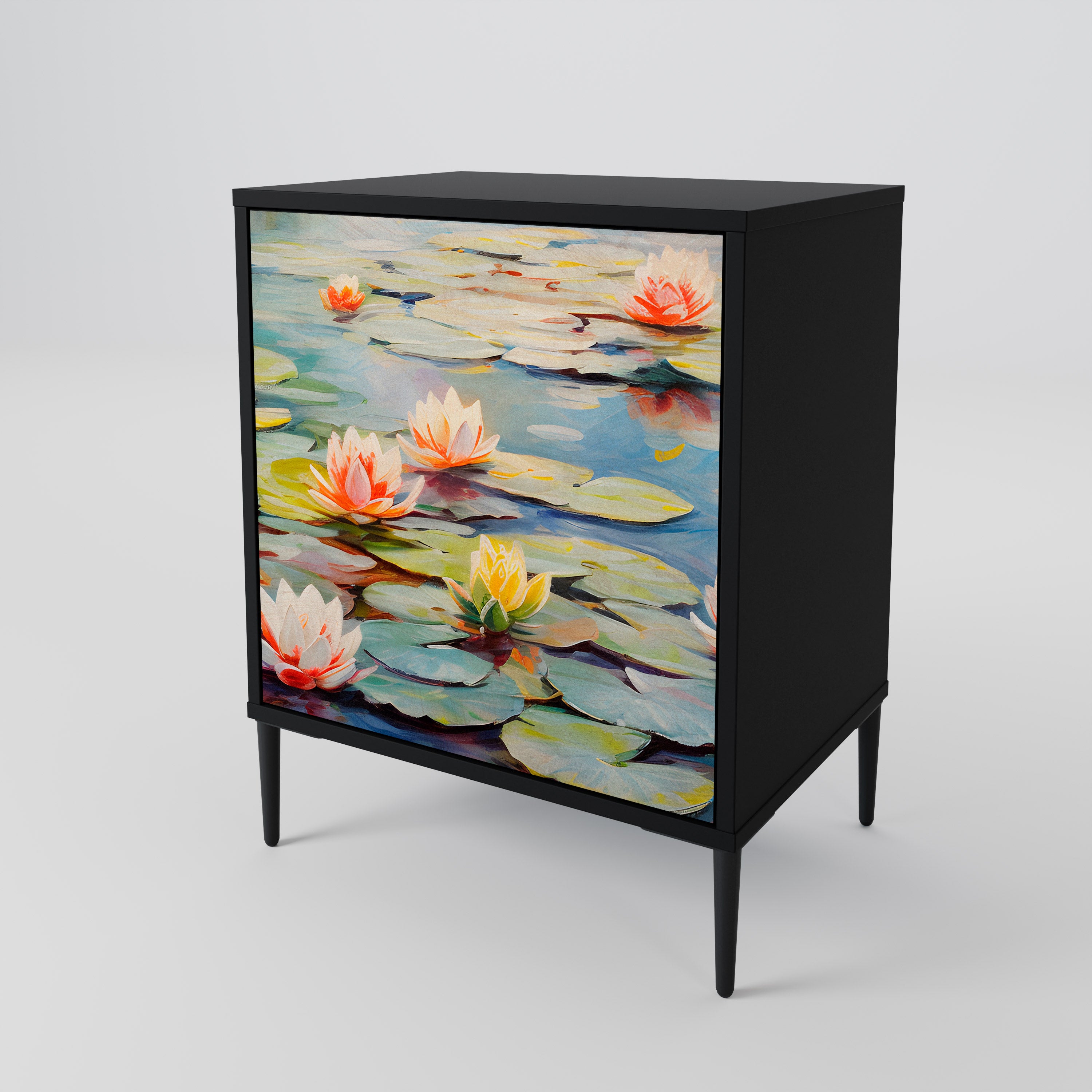 BLOOMING WATERS 1-Door Sideboard in Black Finish