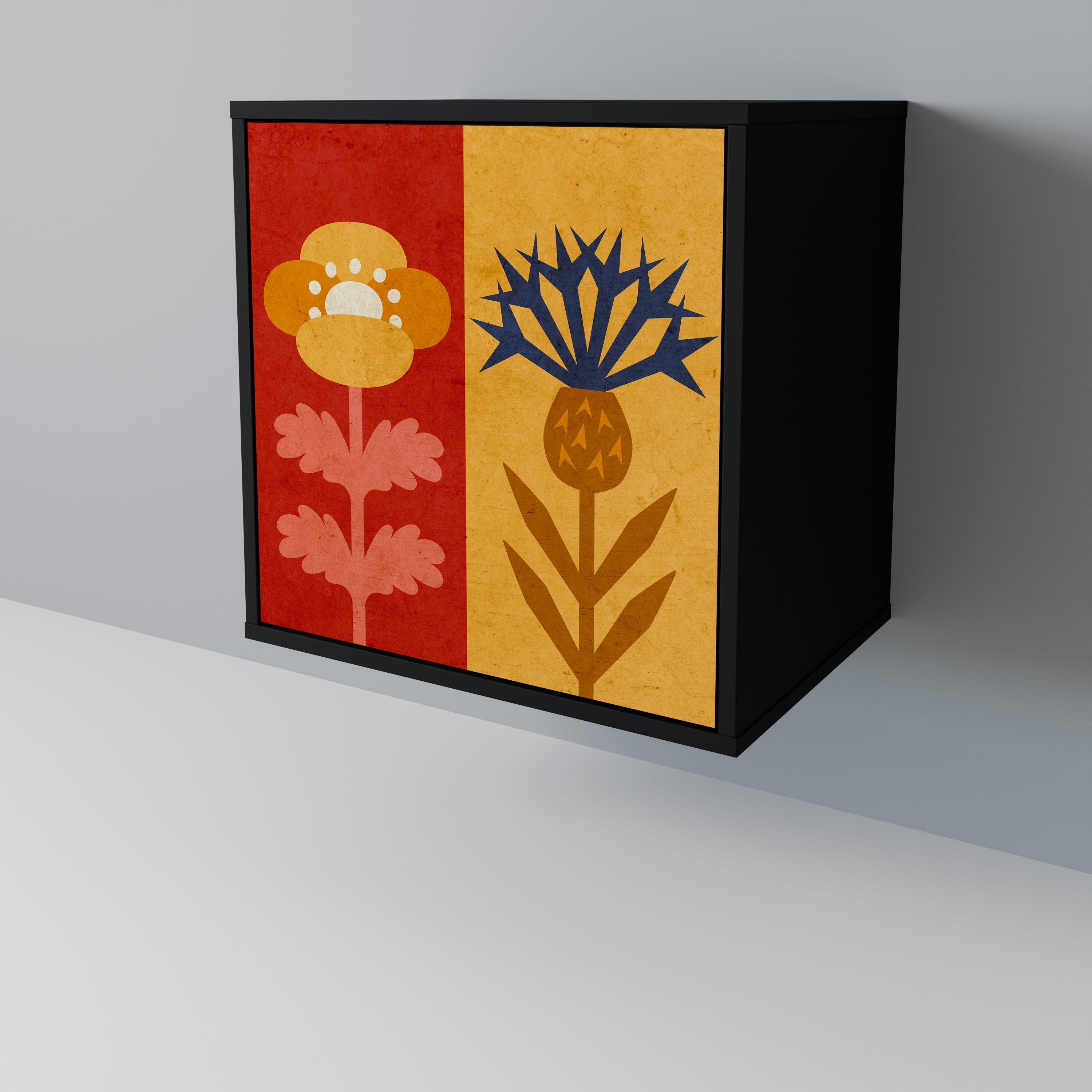 Aparador SCANDIC FLOWERET de 1 puerta en acabado negro