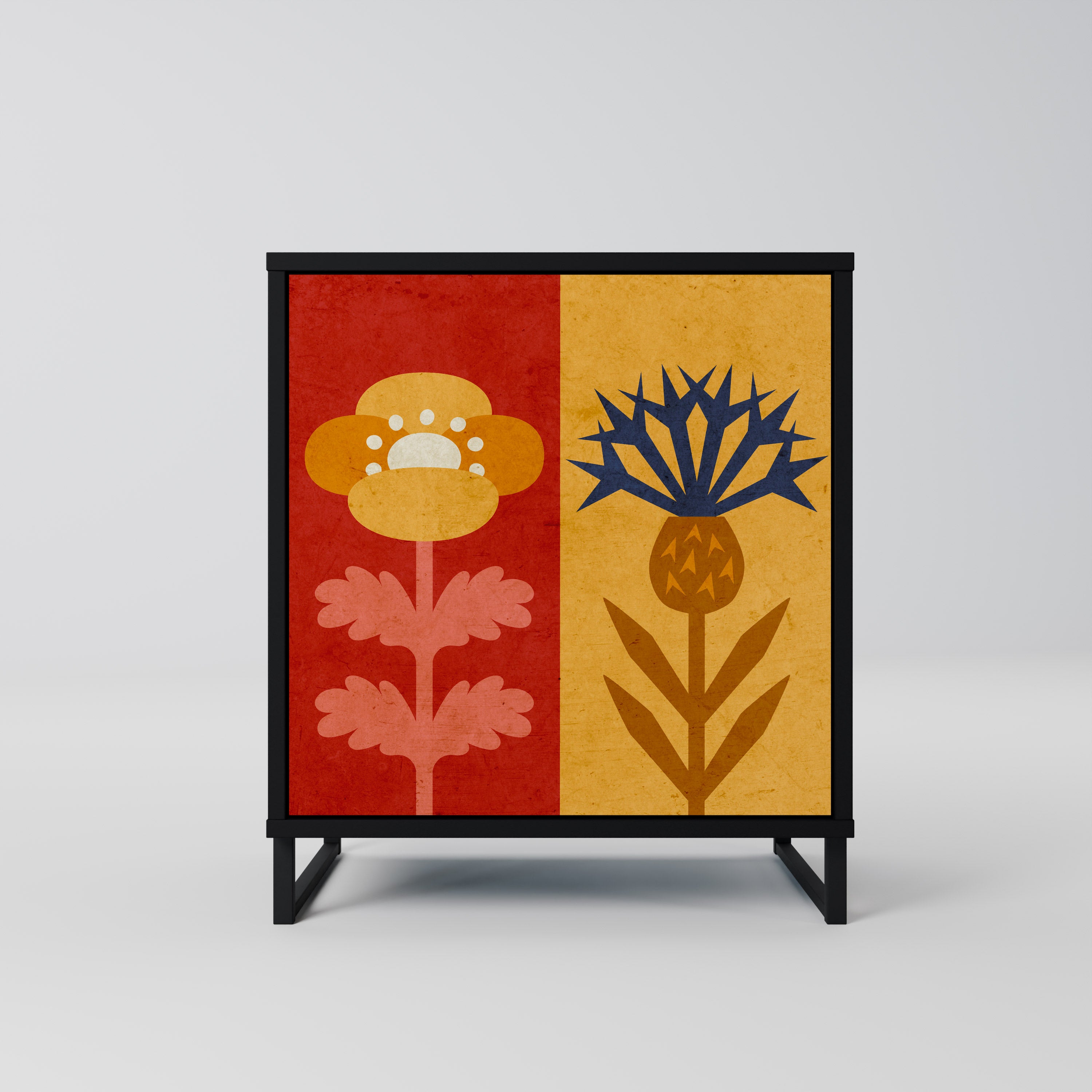 Aparador SCANDIC FLOWERET de 1 puerta en acabado negro