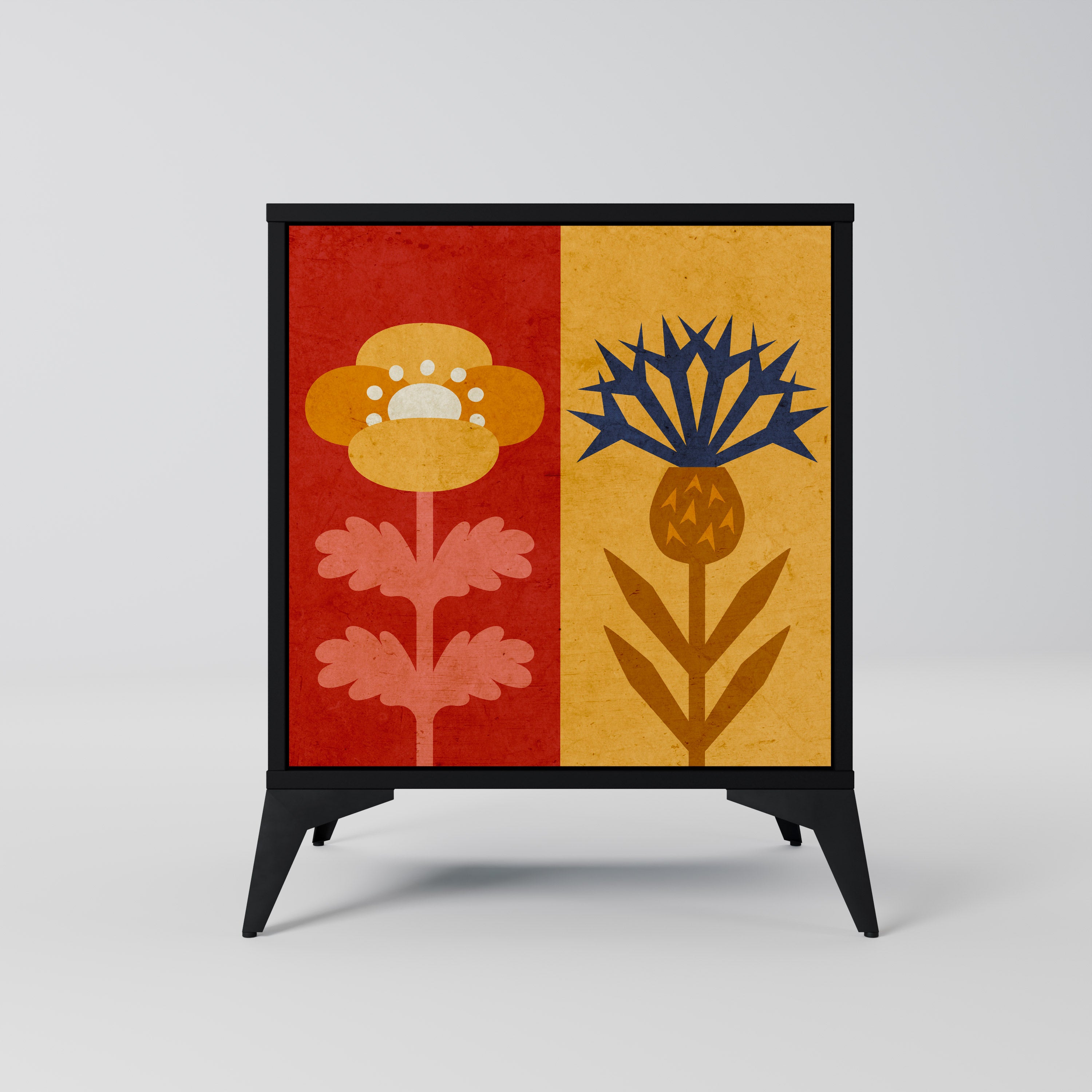 Aparador SCANDIC FLOWERET de 1 puerta en acabado negro