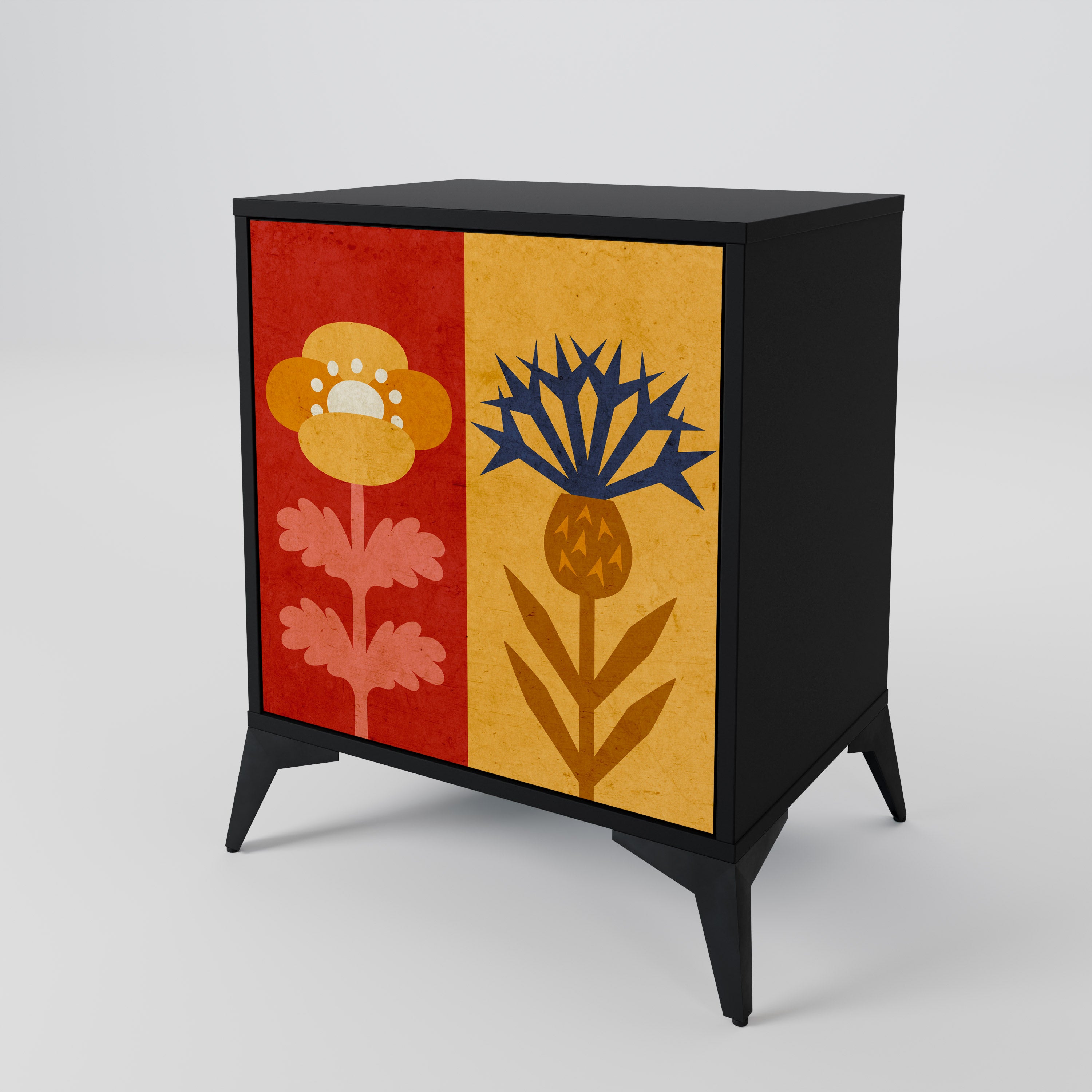 Aparador SCANDIC FLOWERET de 1 puerta en acabado negro