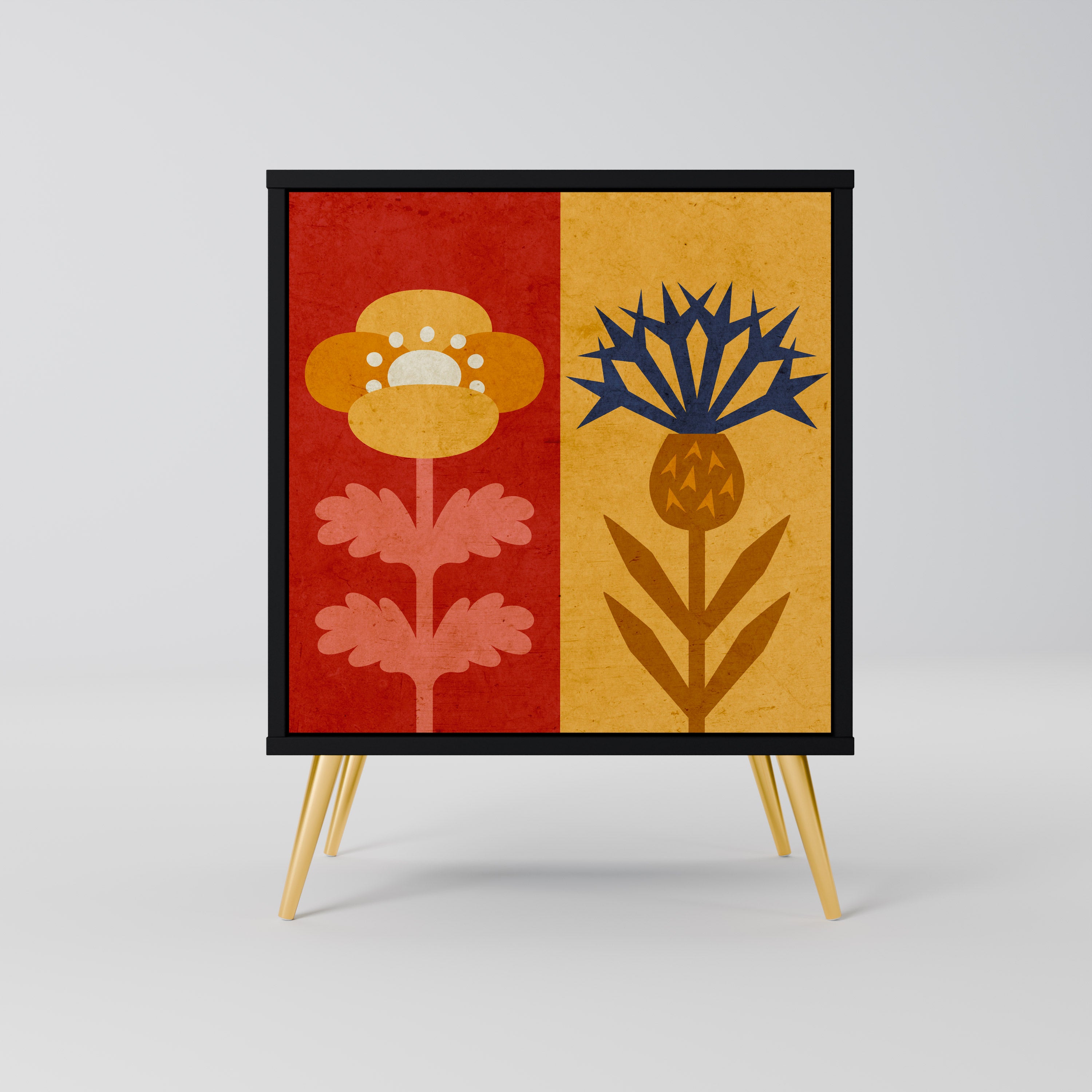 Aparador SCANDIC FLOWERET de 1 puerta en acabado negro