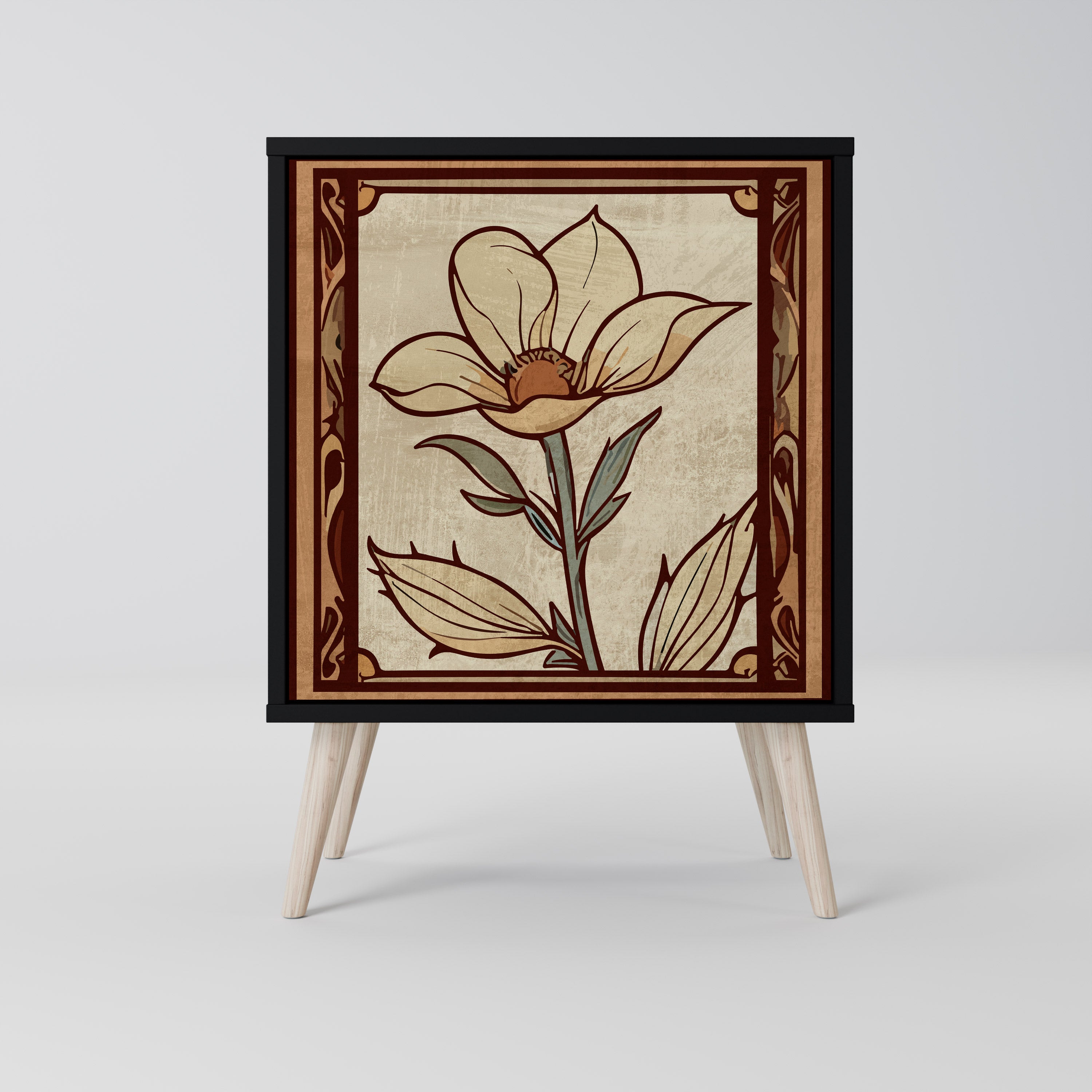 Aparador TIMELESS FLORA de 1 puerta en acabado negro