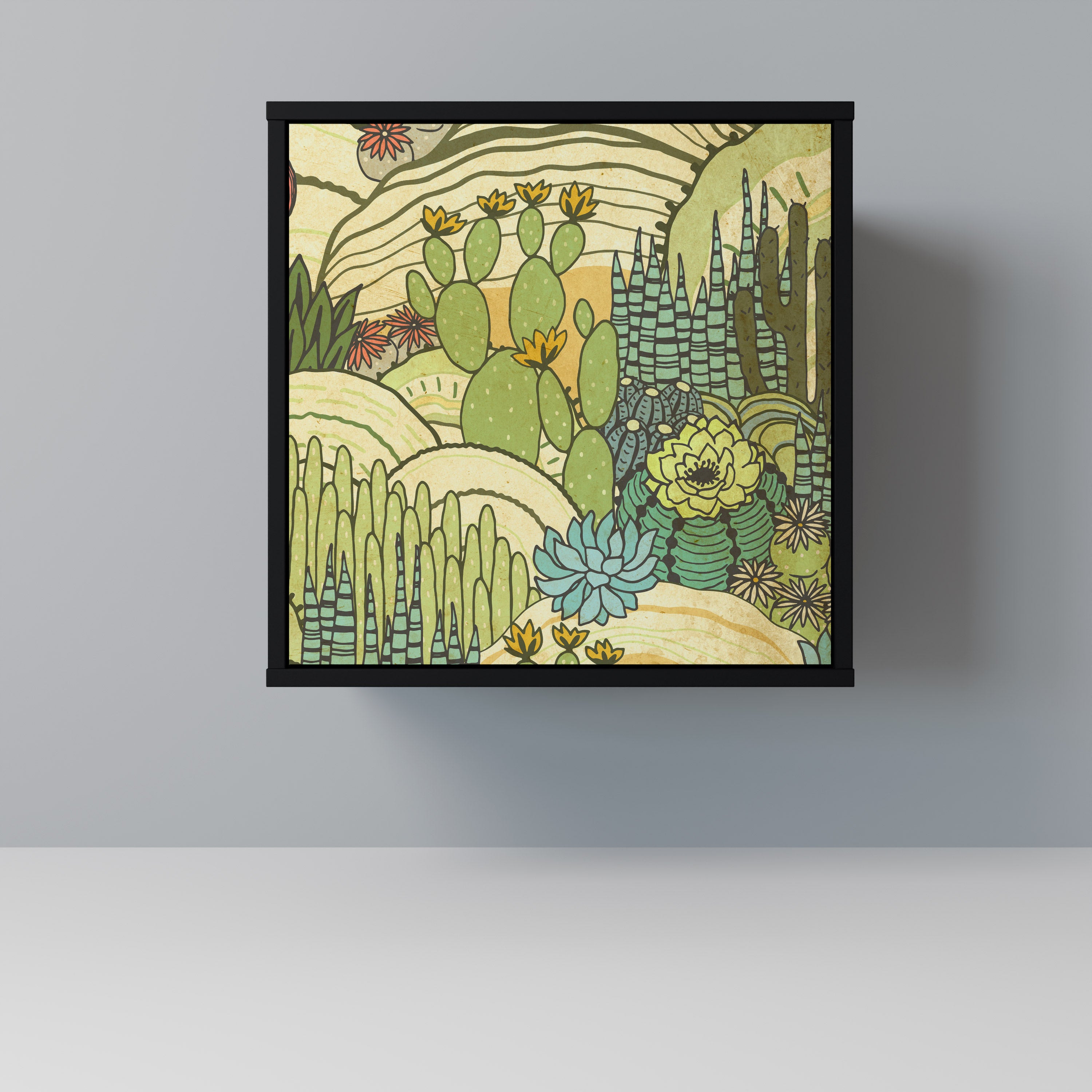 Aparador de una puerta SUCCULENTS KALEIDOSCOPE en acabado negro