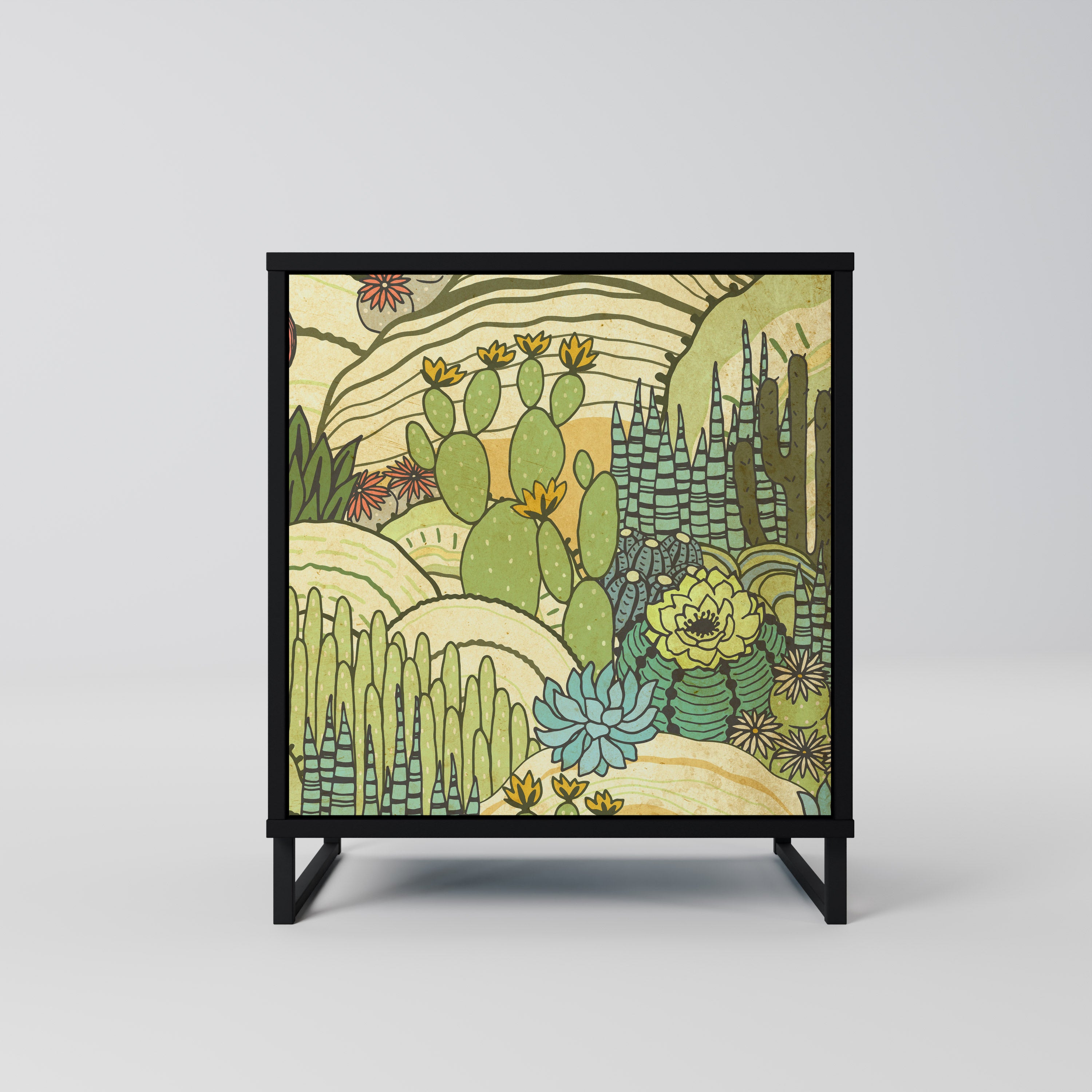 Aparador de una puerta SUCCULENTS KALEIDOSCOPE en acabado negro