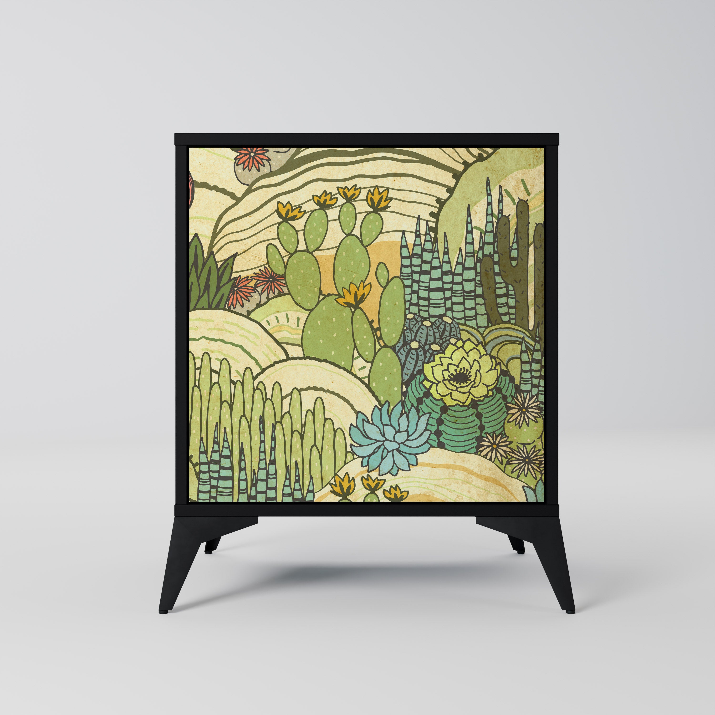 Aparador de una puerta SUCCULENTS KALEIDOSCOPE en acabado negro