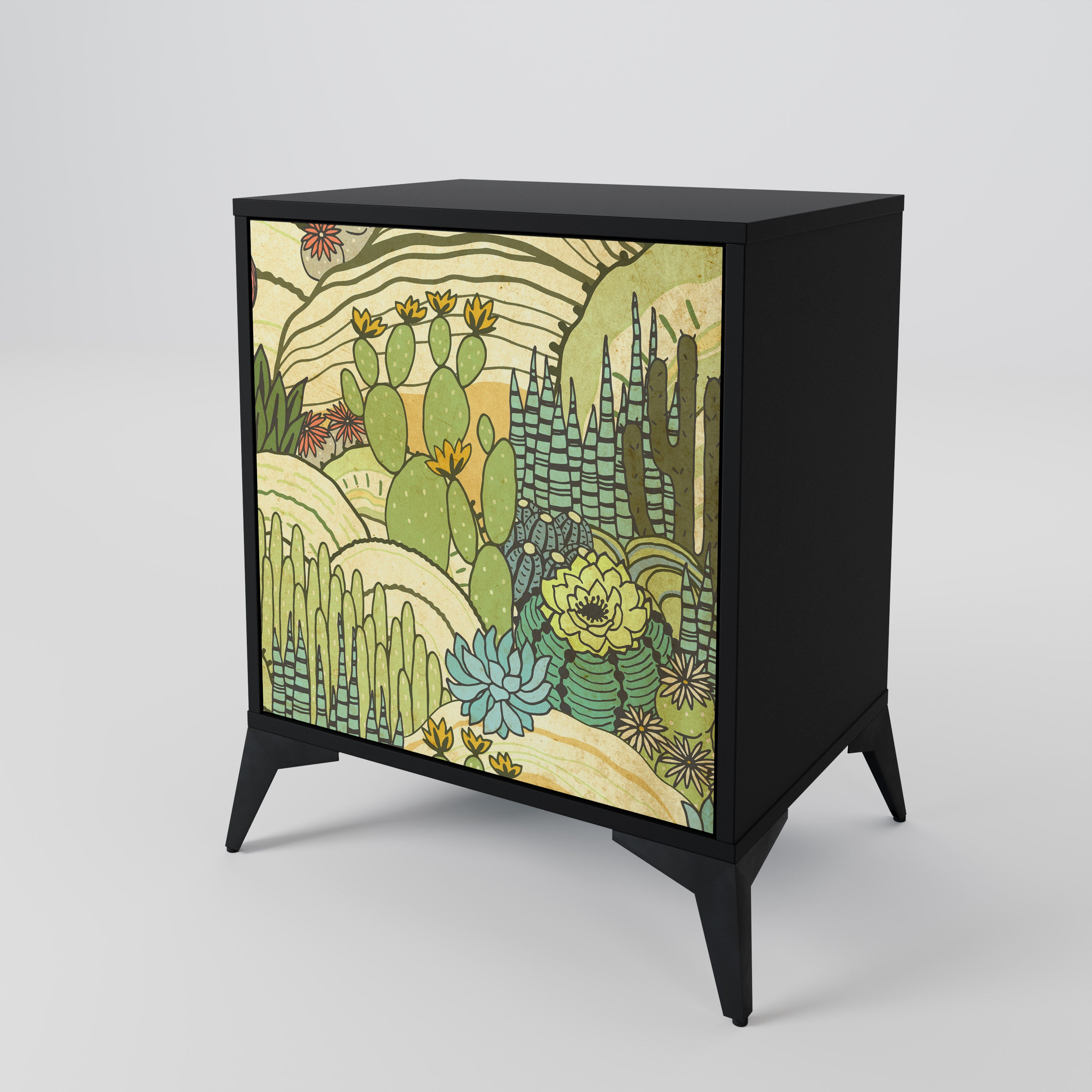 Aparador de una puerta SUCCULENTS KALEIDOSCOPE en acabado negro