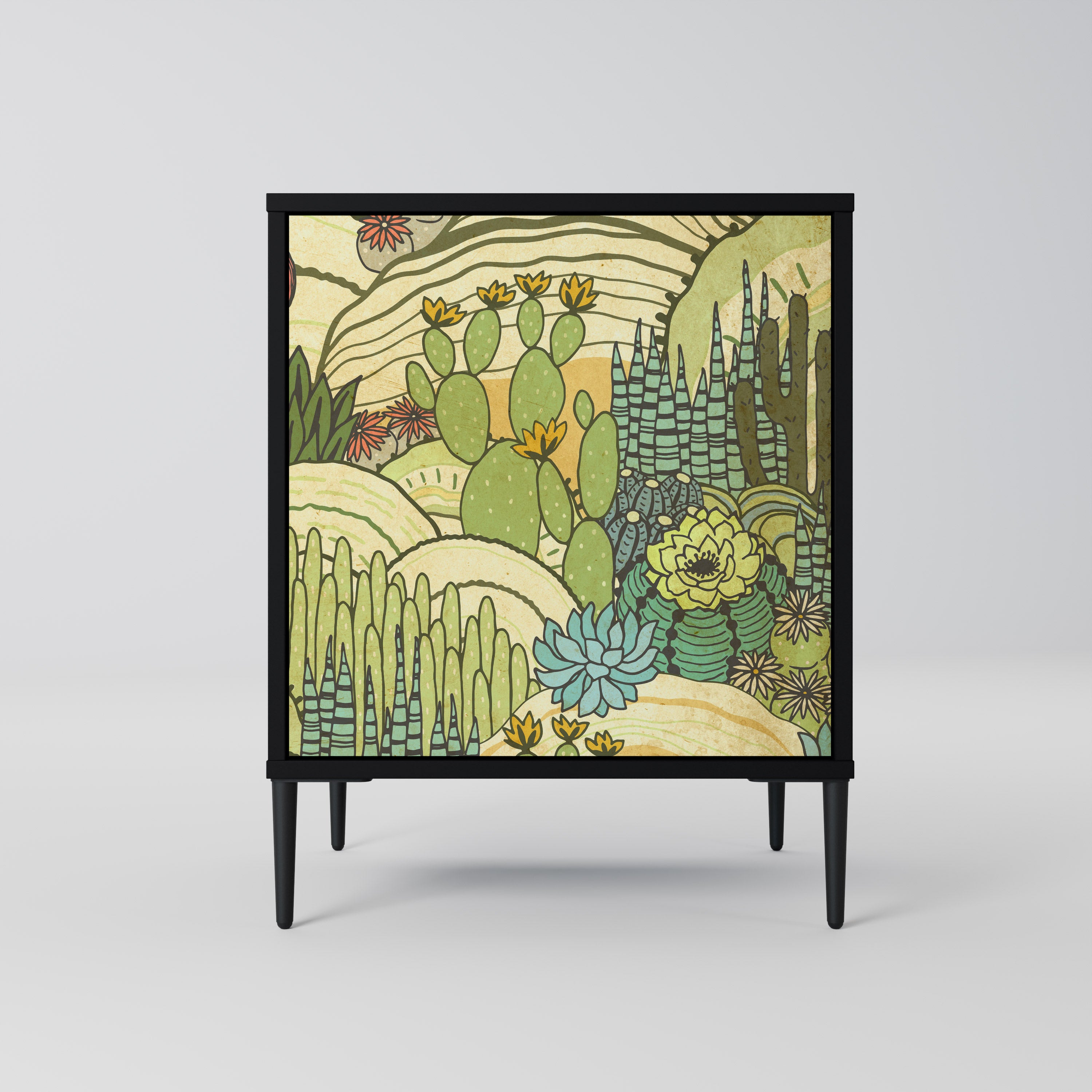 Aparador de una puerta SUCCULENTS KALEIDOSCOPE en acabado negro