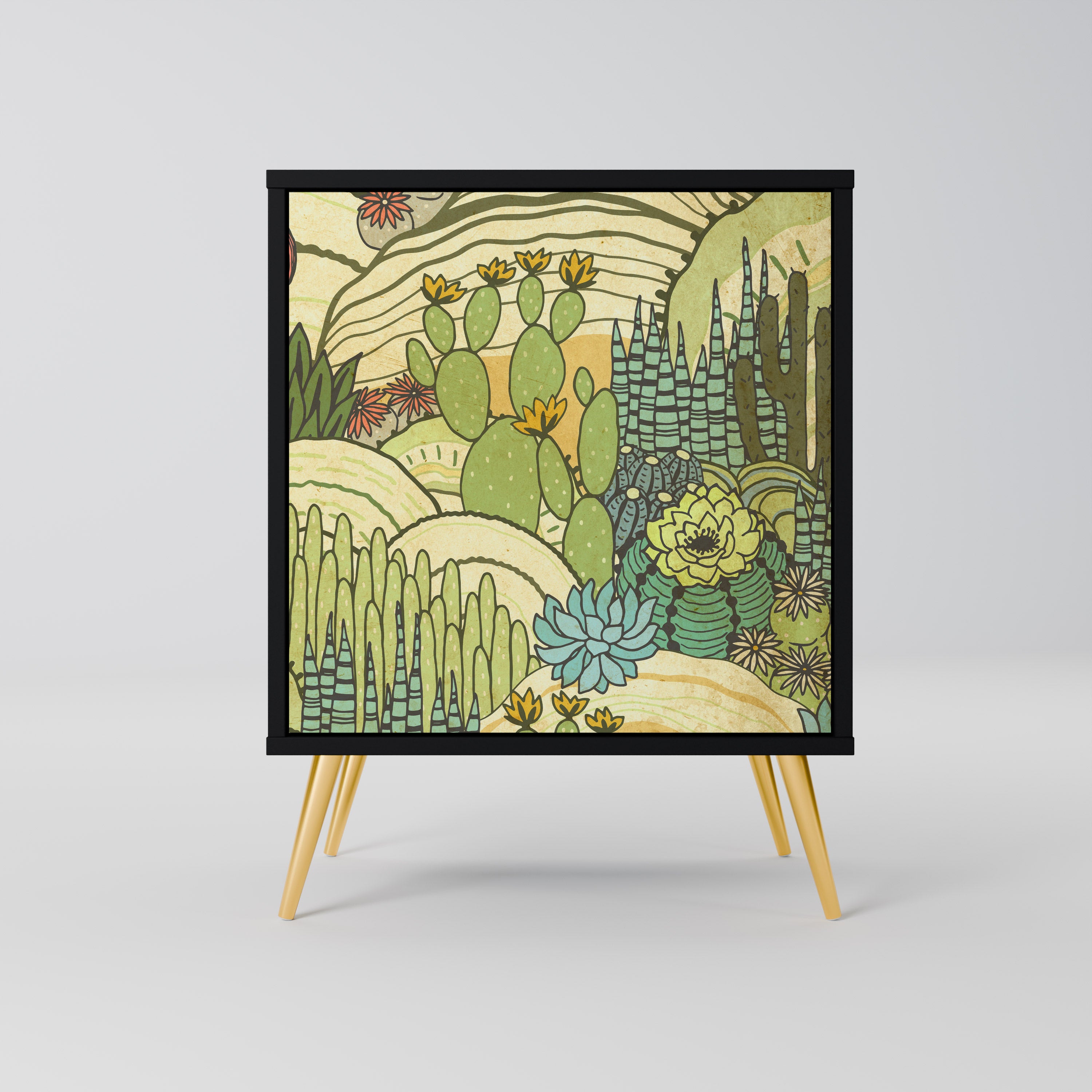 Aparador de una puerta SUCCULENTS KALEIDOSCOPE en acabado negro