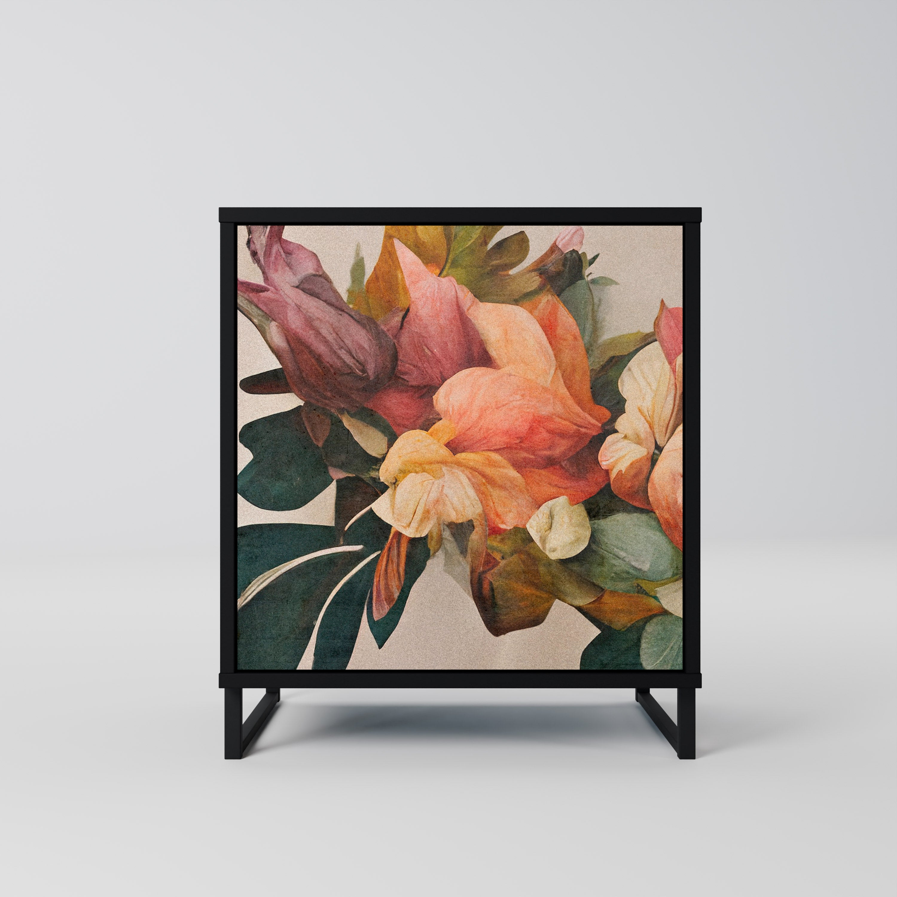 Elegante aparador de 1 puerta en acabado negro