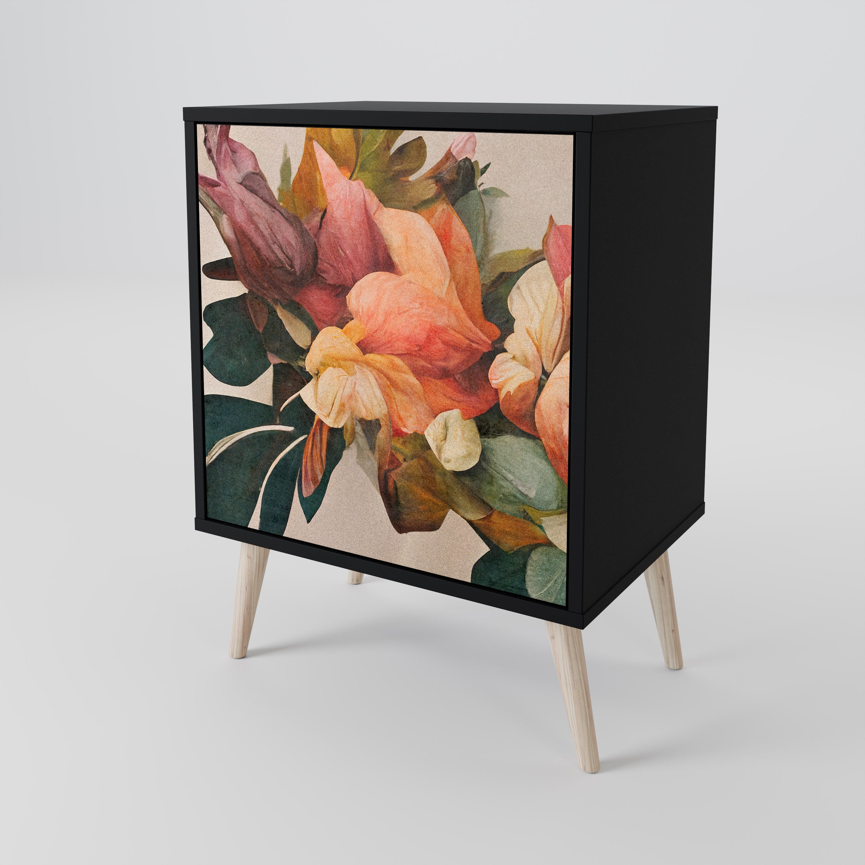 Elegante aparador de 1 puerta en acabado negro