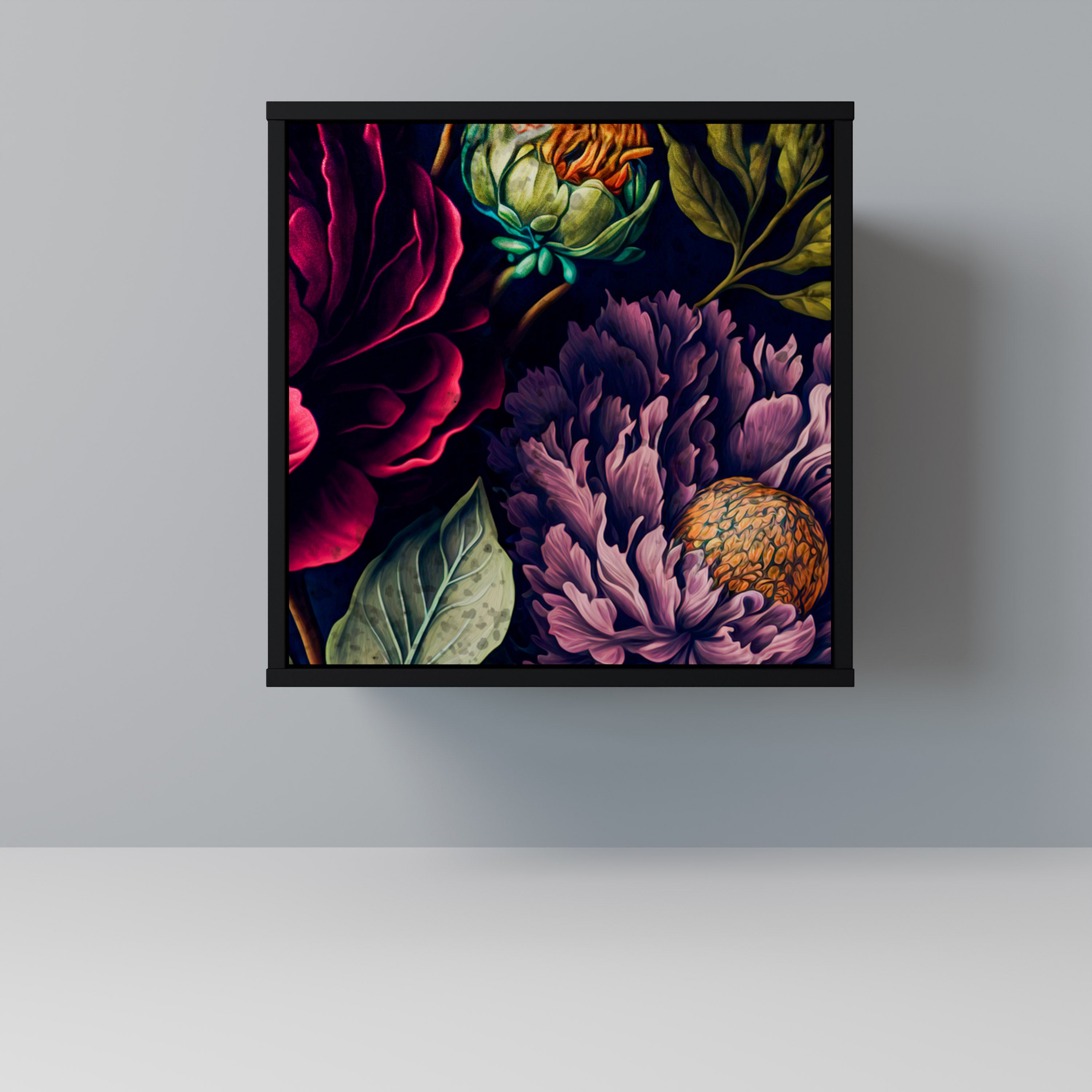 BLOOMING ELEGANCE 1-Door Sideboard in Black Finish