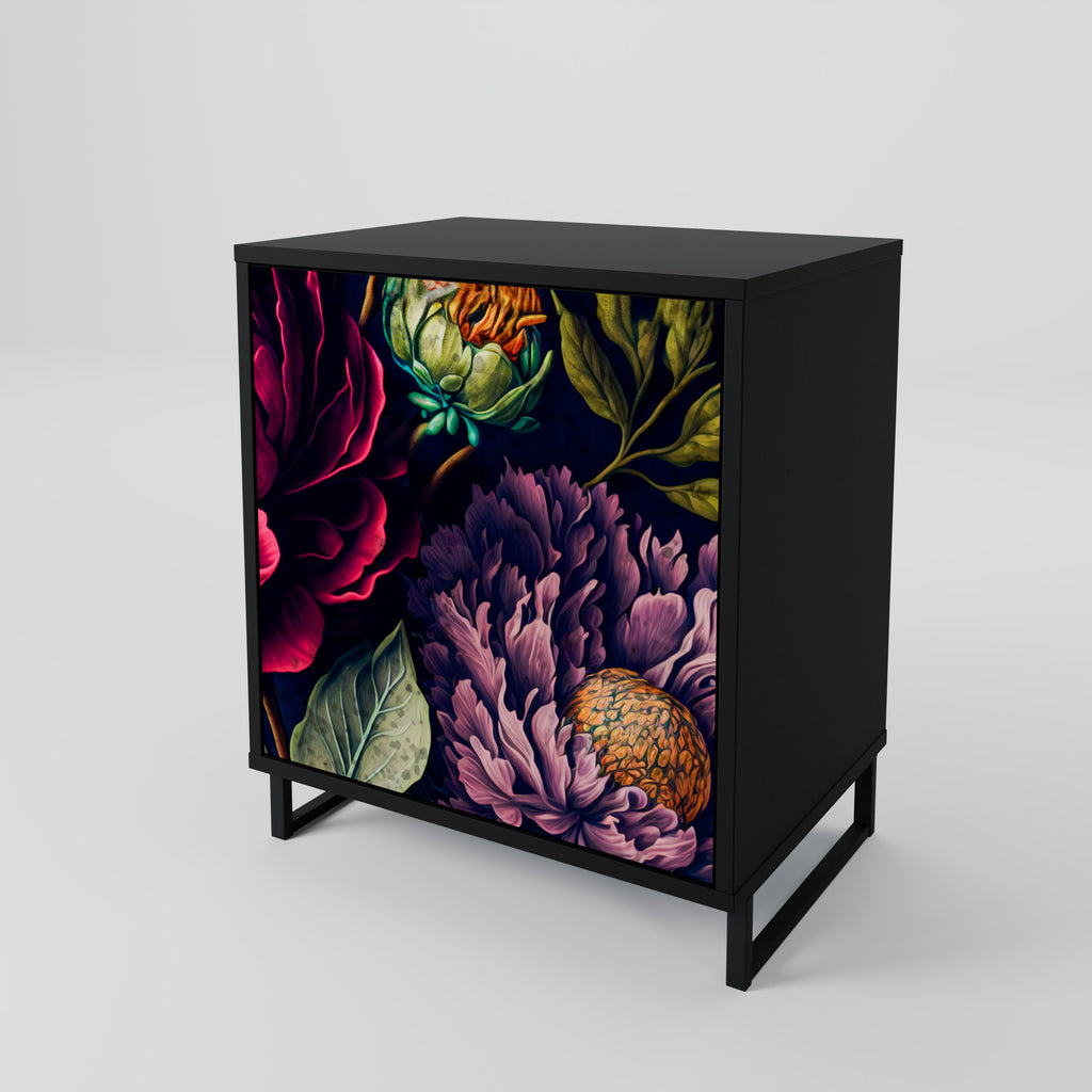 BLOOMING ELEGANCE 1-Door Sideboard in Black Finish