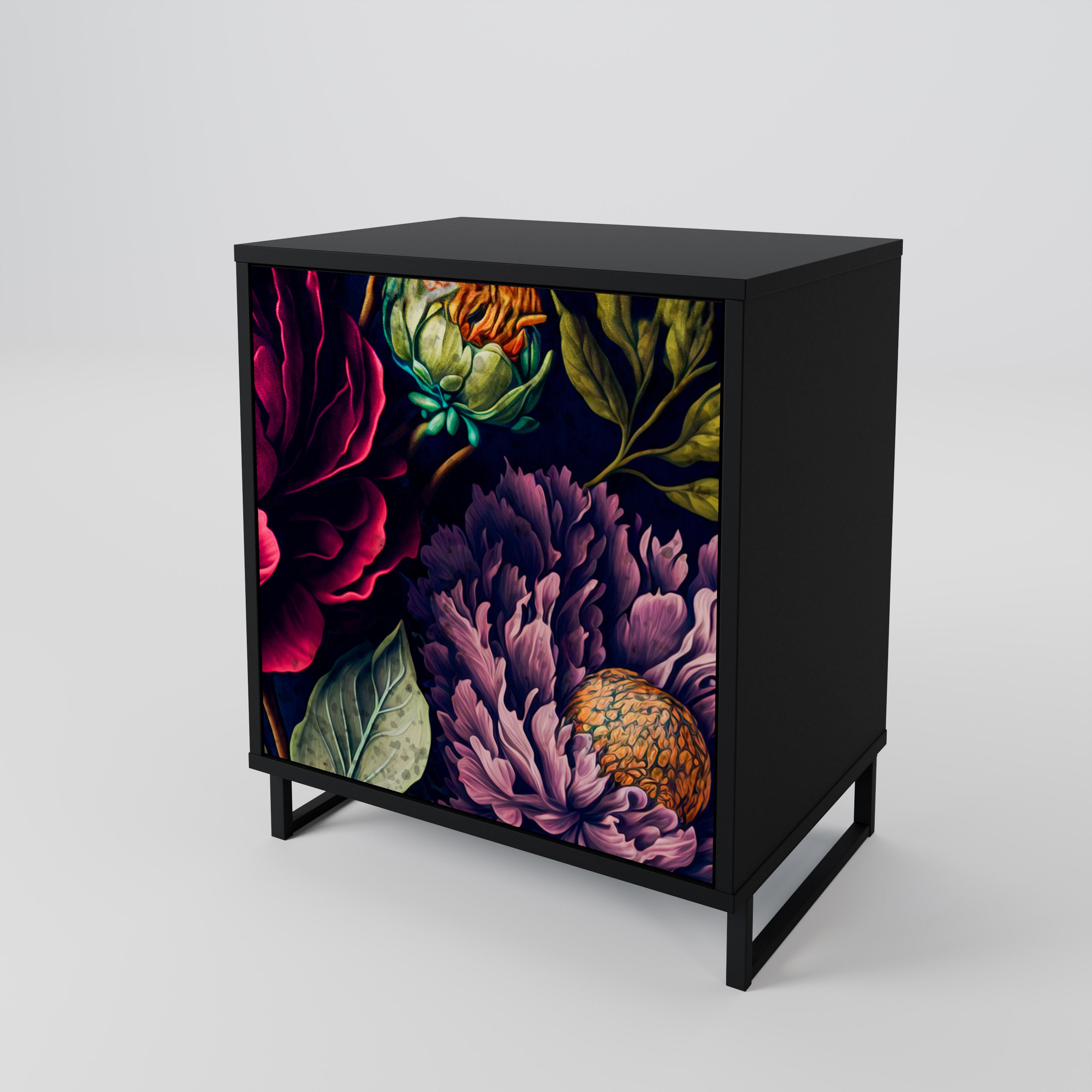 BLOOMING ELEGANCE 1-Door Sideboard in Black Finish
