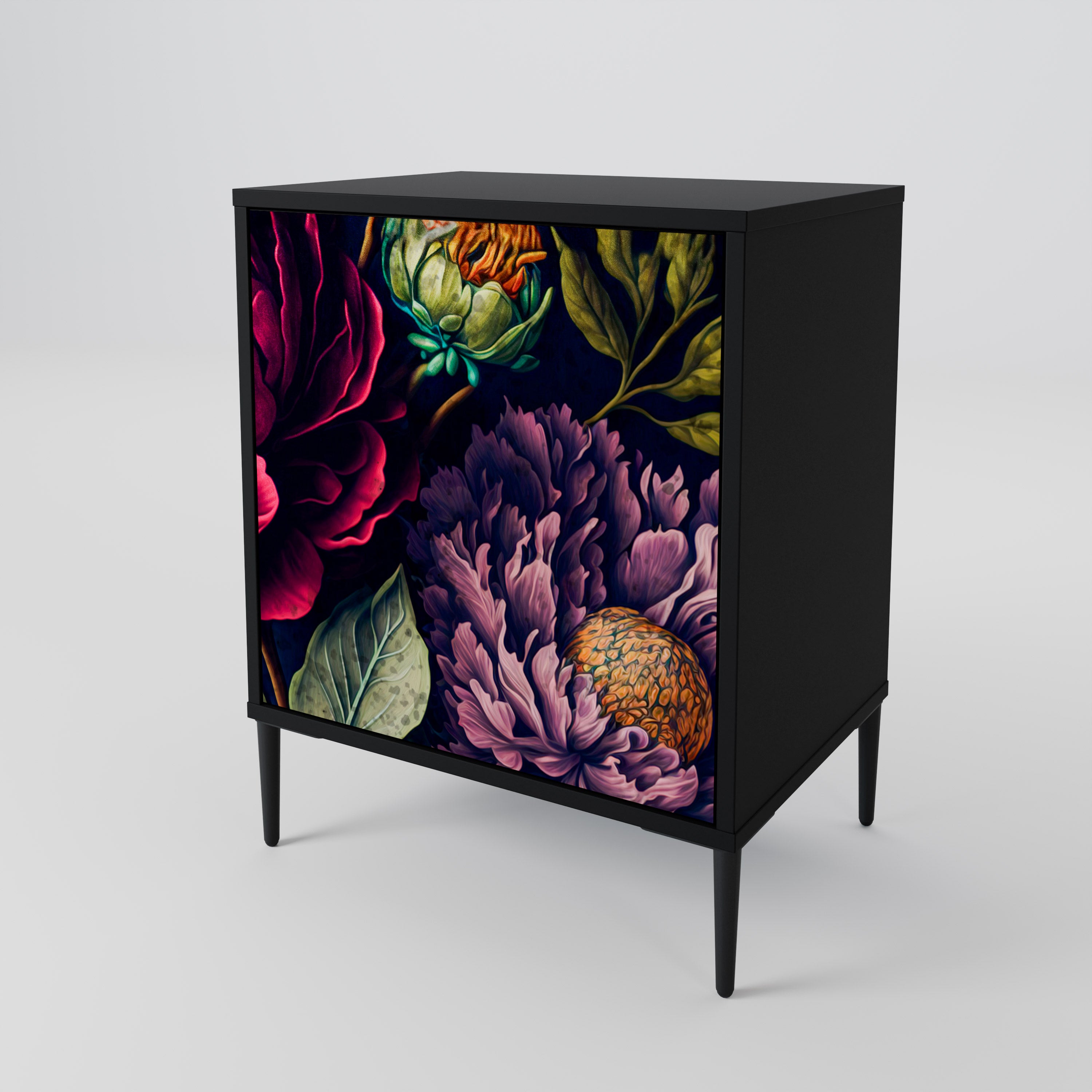 BLOOMING ELEGANCE 1-Door Sideboard in Black Finish