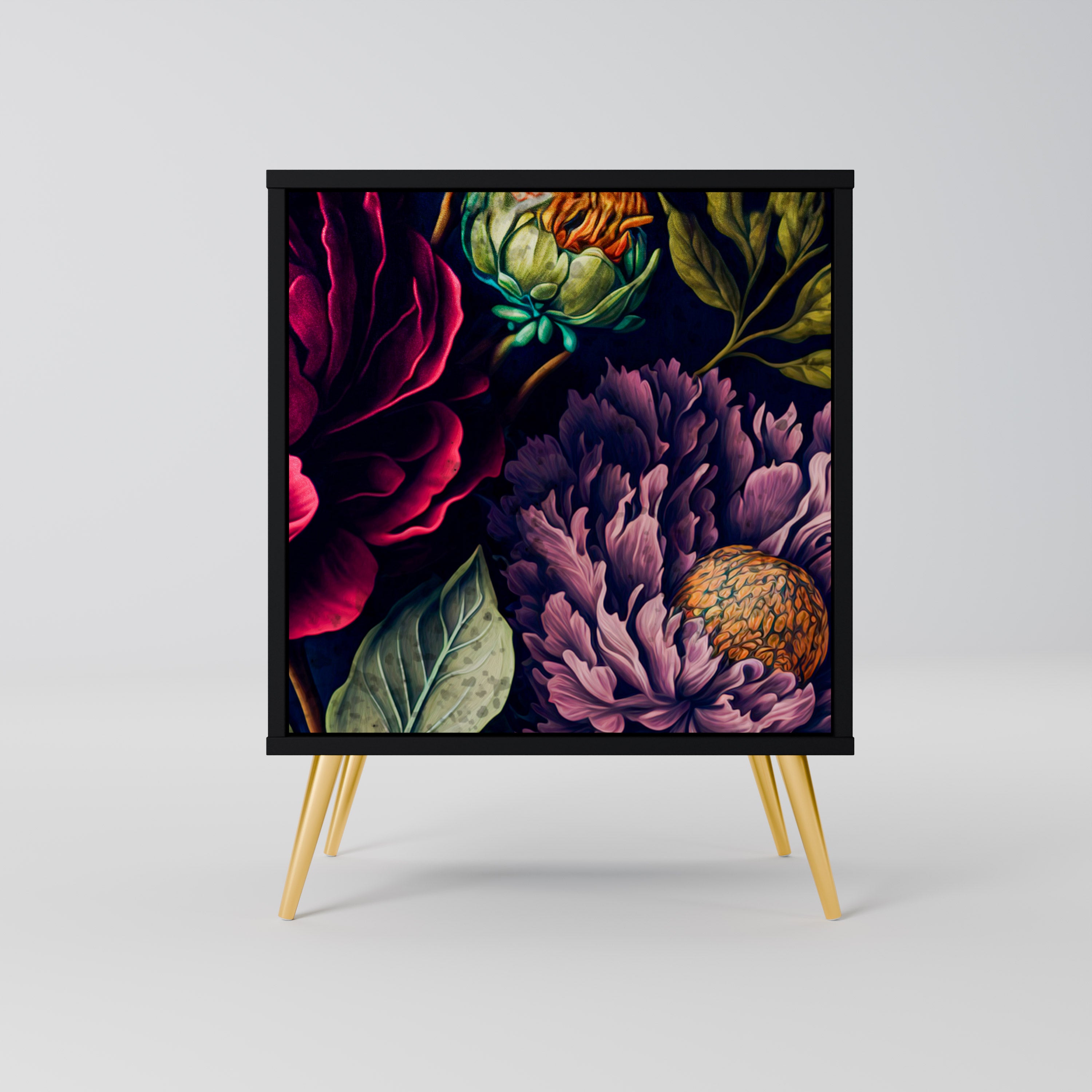 BLOOMING ELEGANCE 1-Door Sideboard in Black Finish