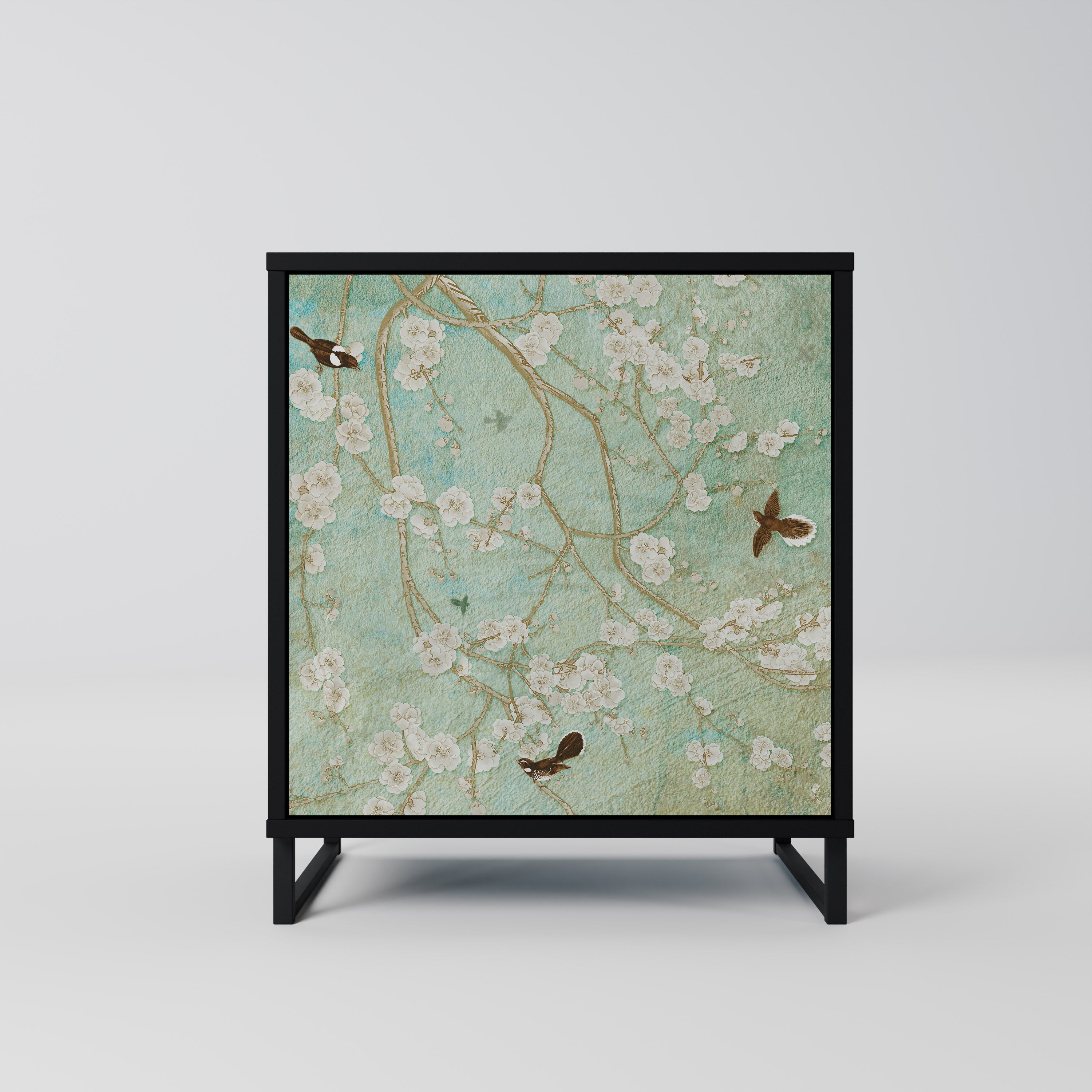 BLOOMING CHARM 1-Door Sideboard in Black Finish