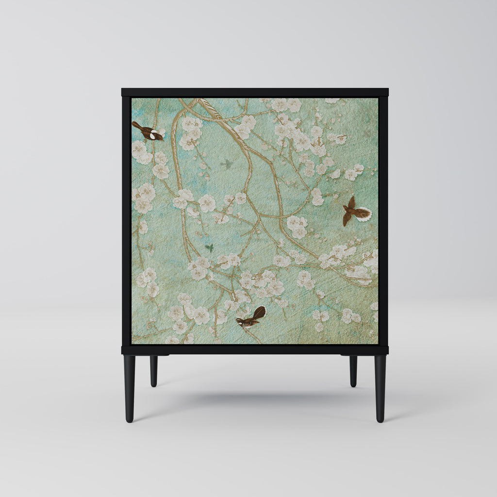 BLOOMING CHARM 1-Door Sideboard in Black Finish