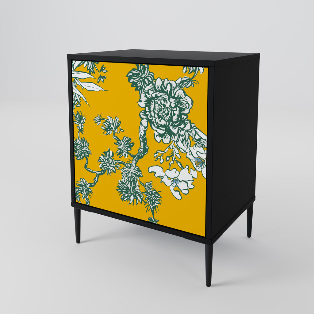 Aparador chino de una puerta YELLOW CHINOISERIE con acabado negro