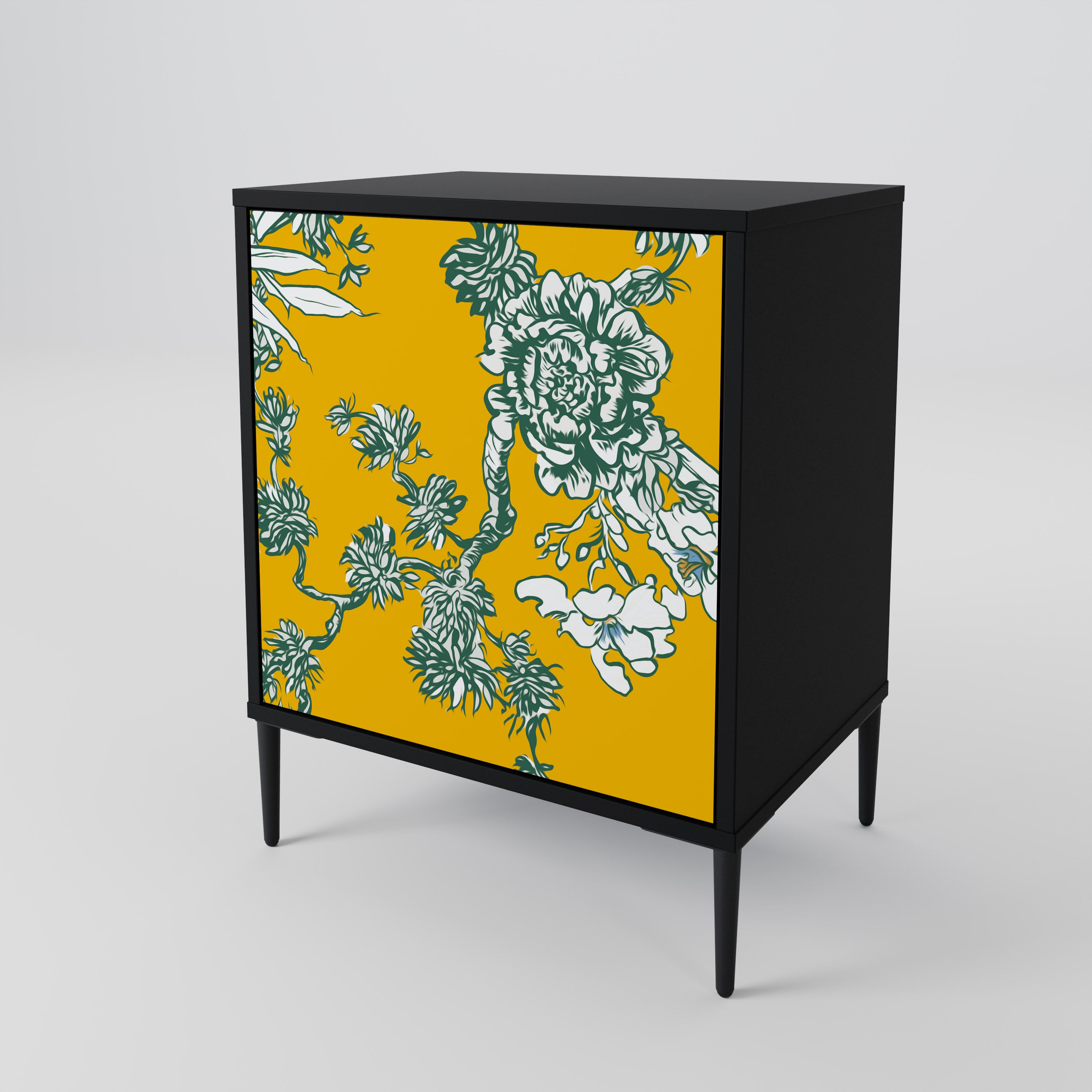 Aparador chino de una puerta YELLOW CHINOISERIE con acabado negro