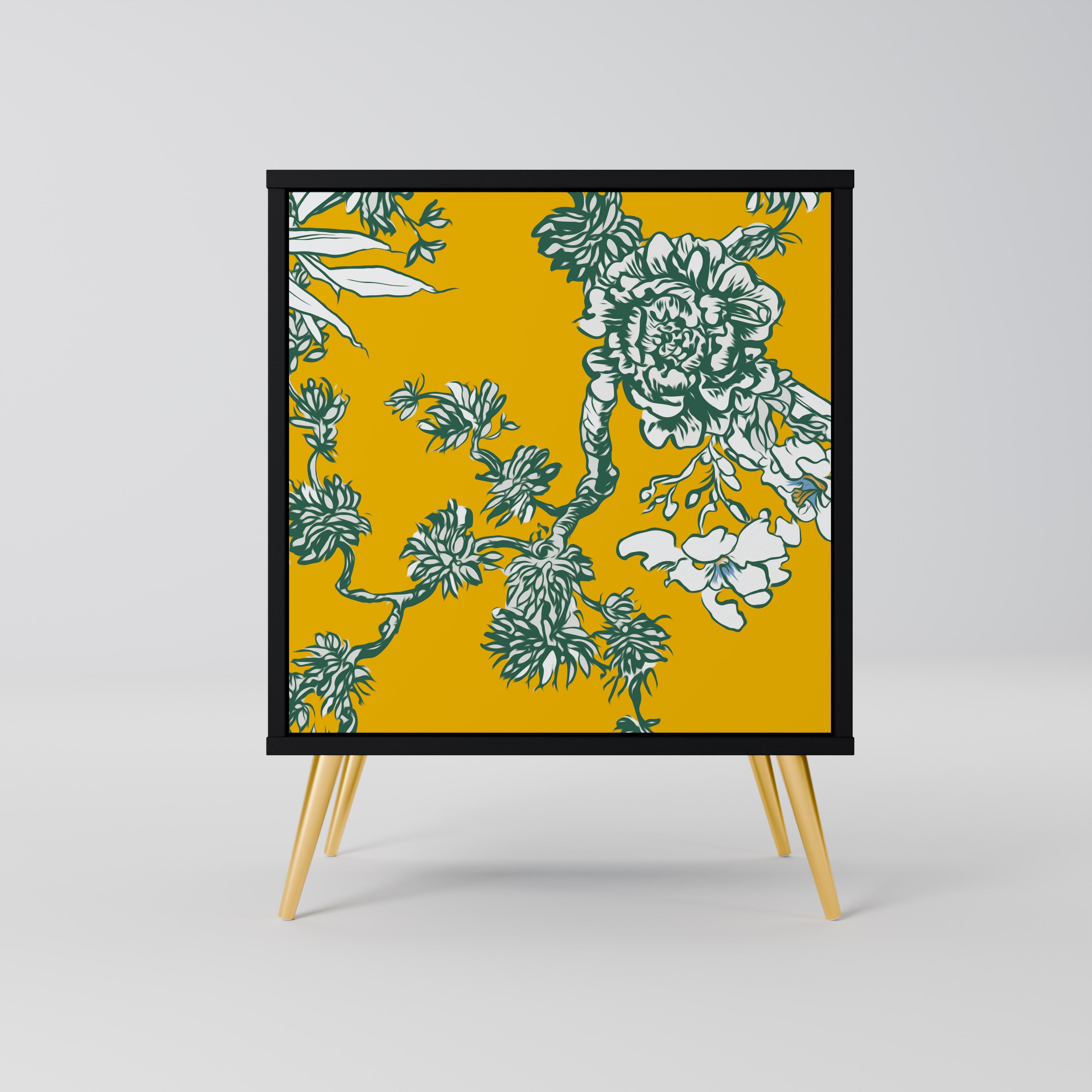 Aparador chino de una puerta YELLOW CHINOISERIE con acabado negro