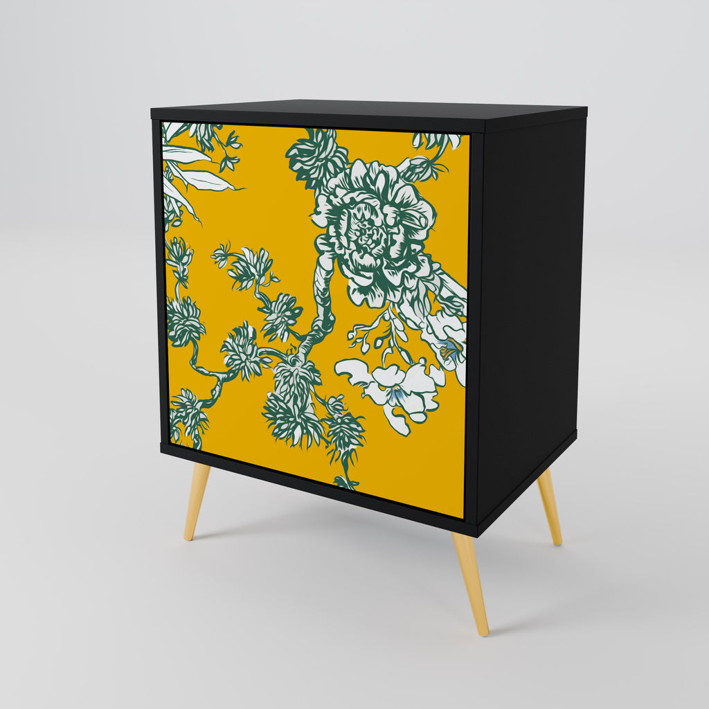 Aparador chino de una puerta YELLOW CHINOISERIE con acabado negro