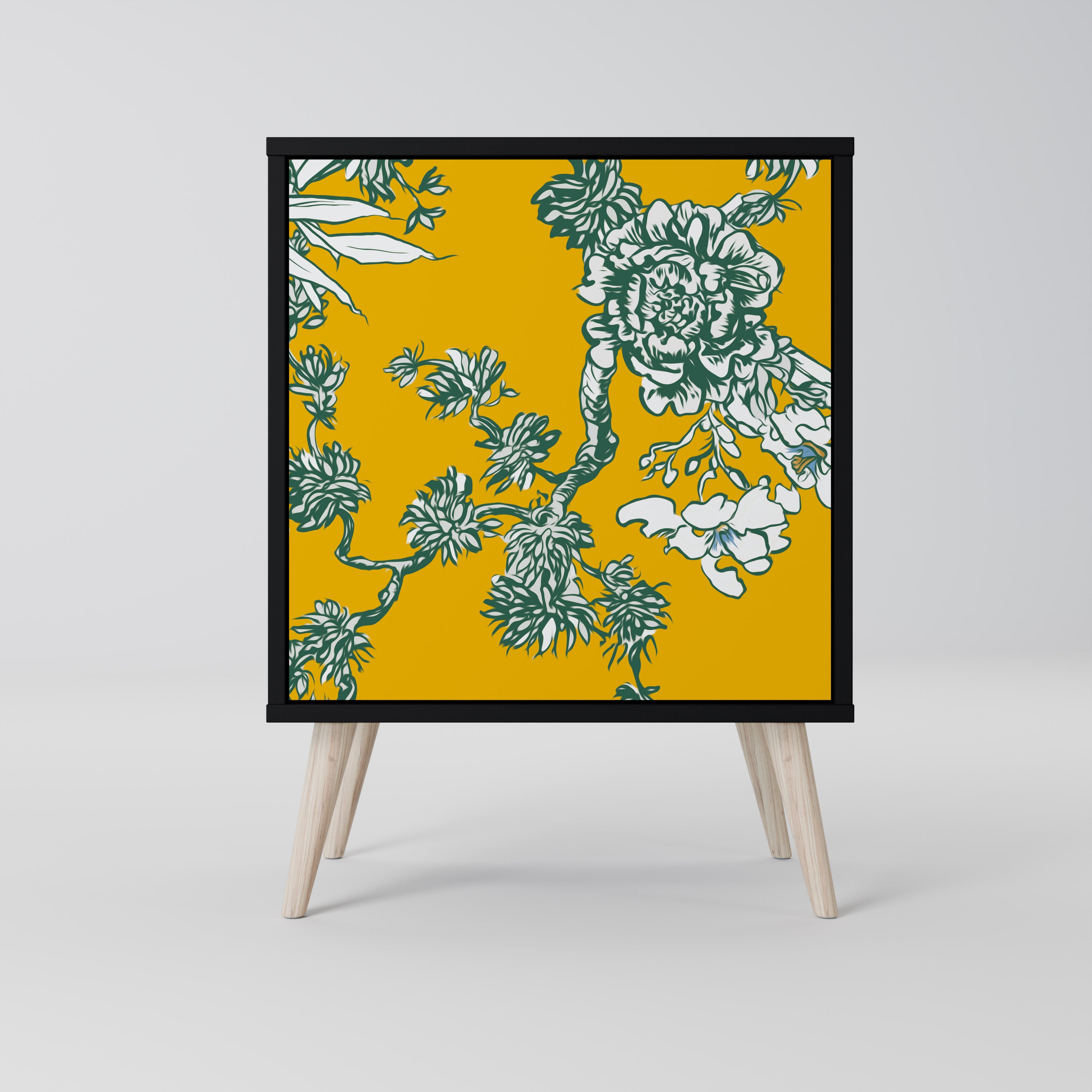 Aparador chino de una puerta YELLOW CHINOISERIE con acabado negro