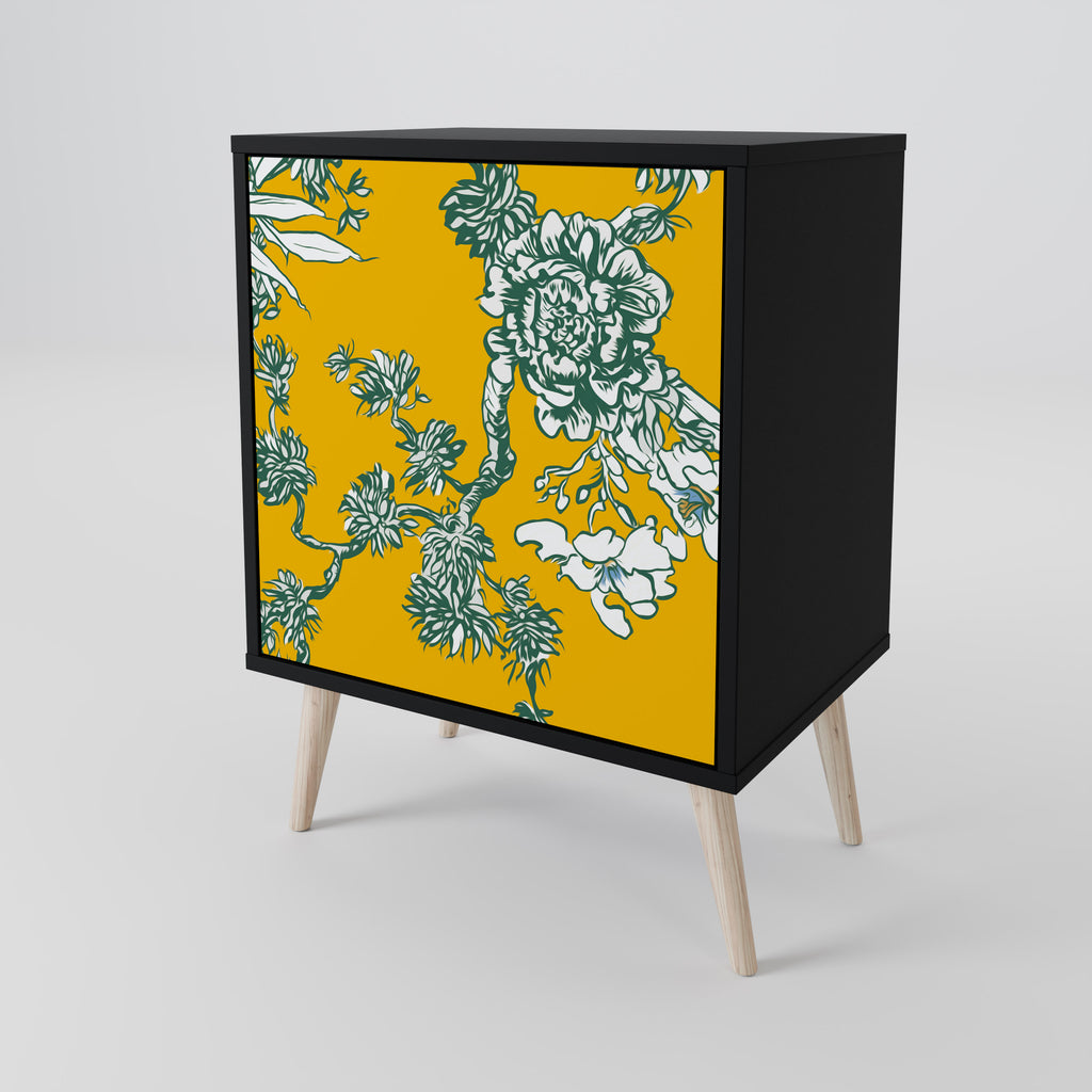 Aparador chino de una puerta YELLOW CHINOISERIE con acabado negro