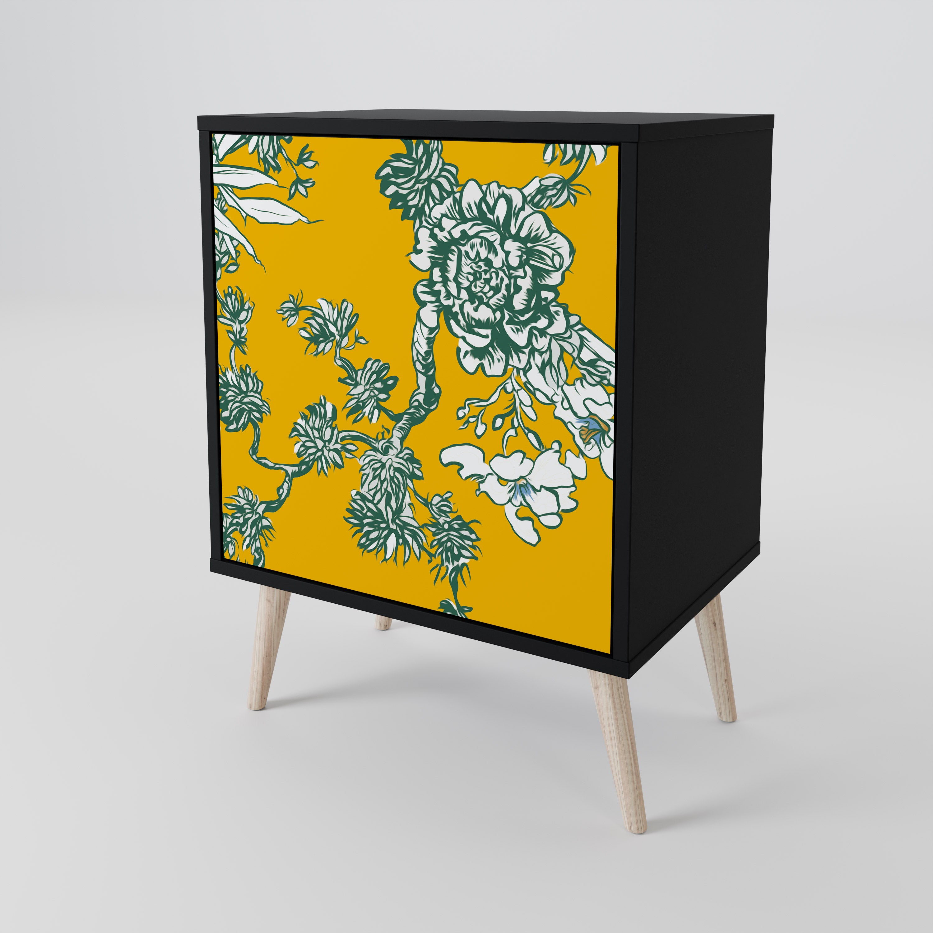 Aparador chino de una puerta YELLOW CHINOISERIE con acabado negro