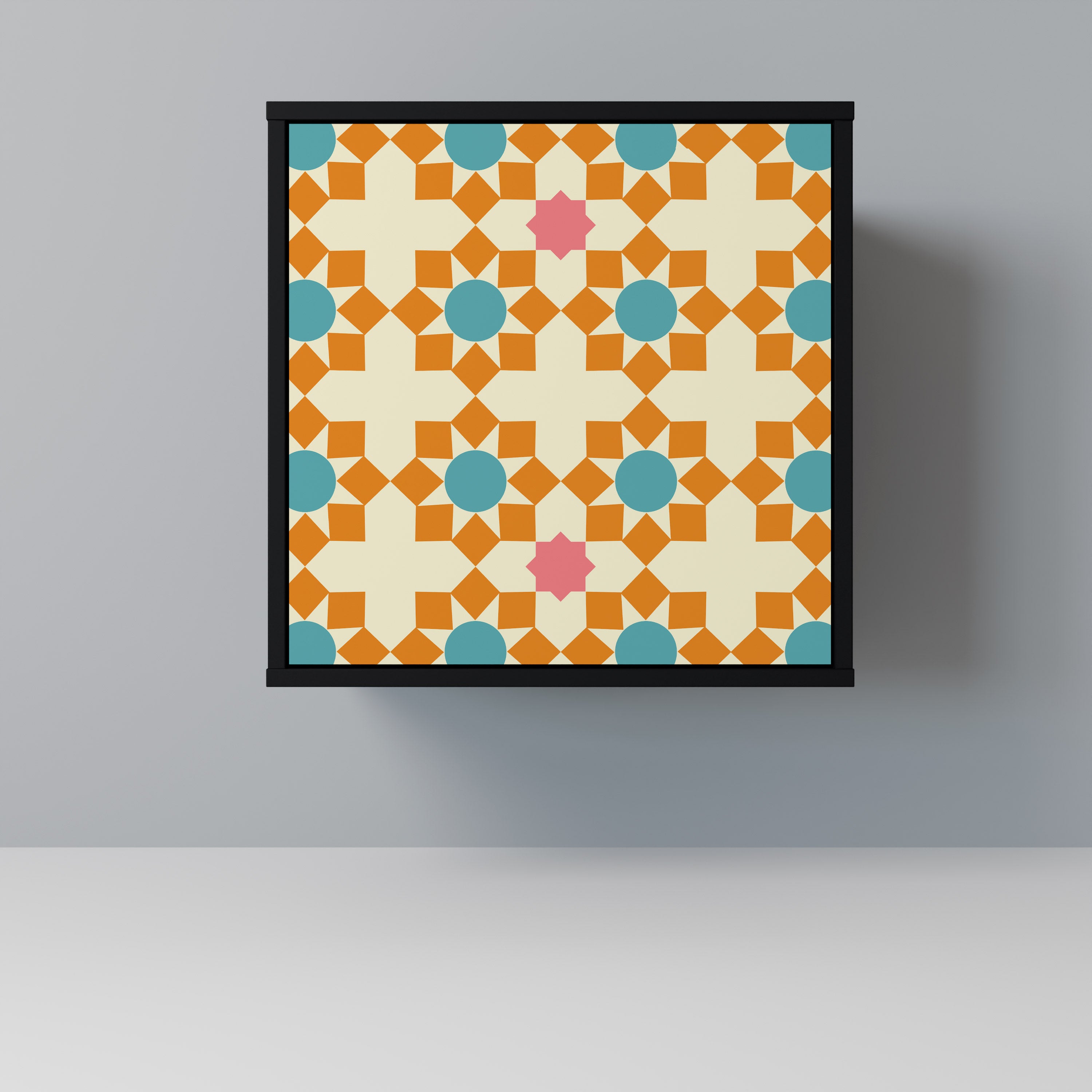 Aparador de 1 puerta con decoración floral en acabado negro