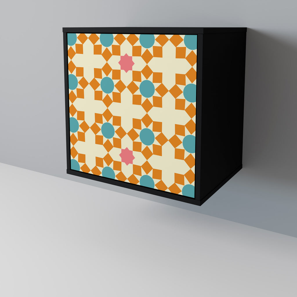 Aparador de 1 puerta con decoración floral en acabado negro