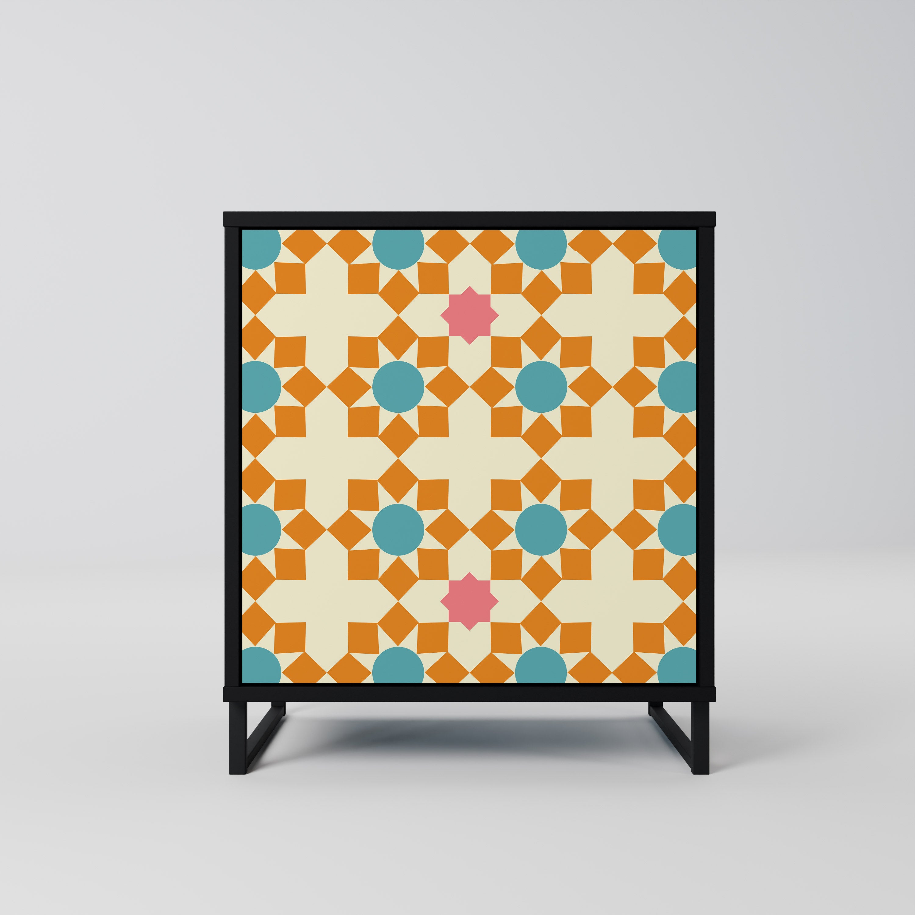 Aparador de 1 puerta con decoración floral en acabado negro