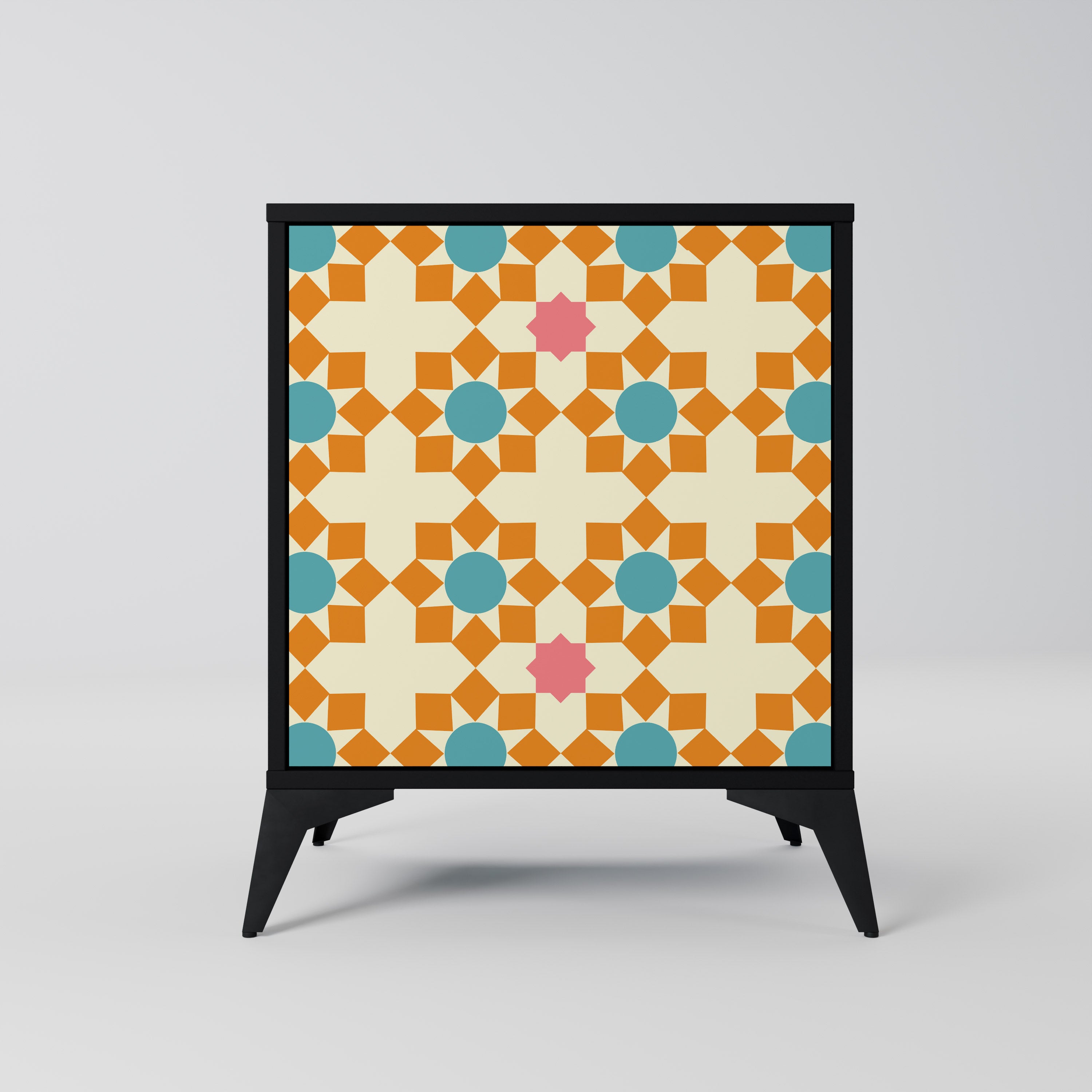 Aparador de 1 puerta con decoración floral en acabado negro