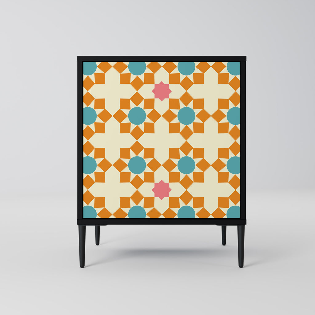 Aparador de 1 puerta con decoración floral en acabado negro