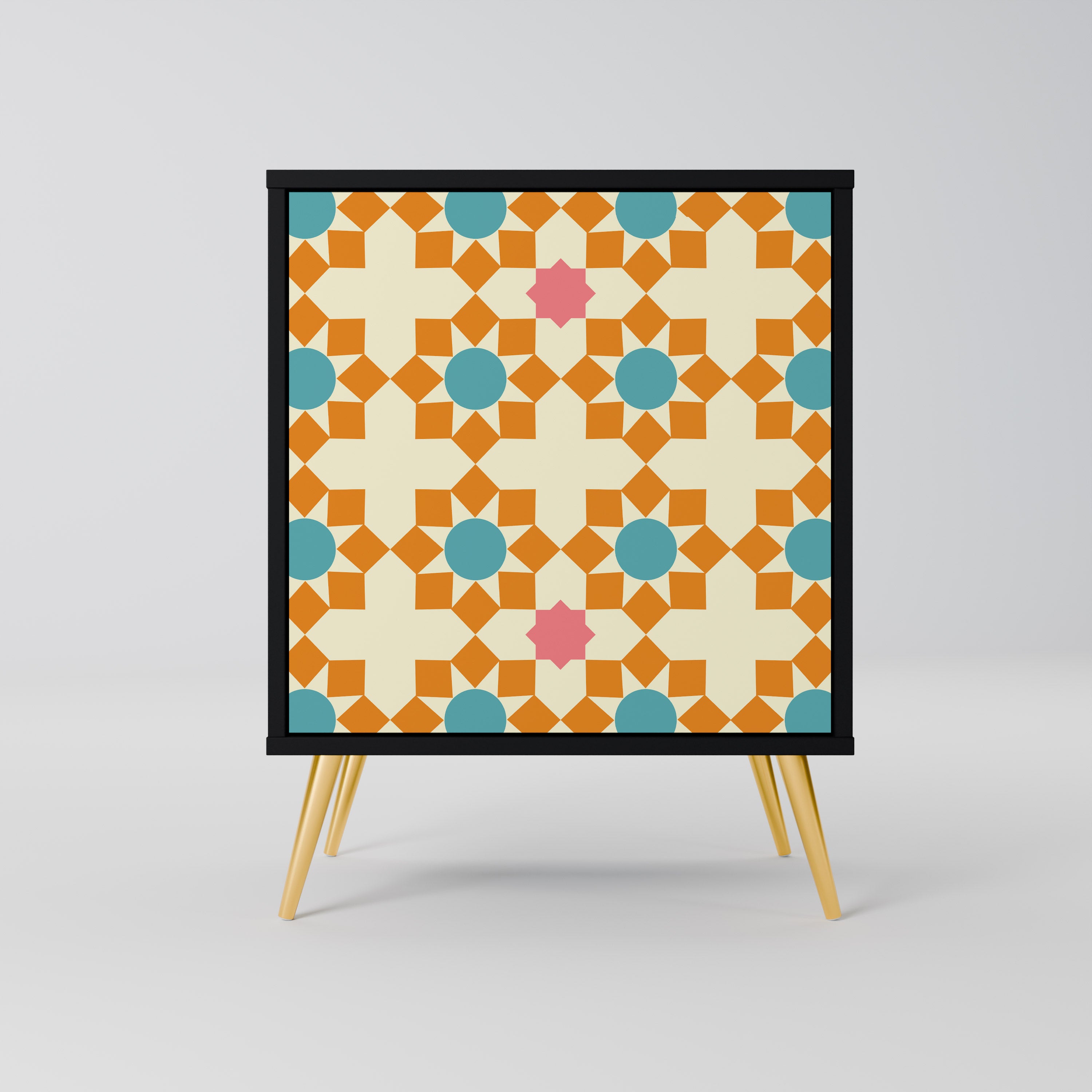 Aparador de 1 puerta con decoración floral en acabado negro