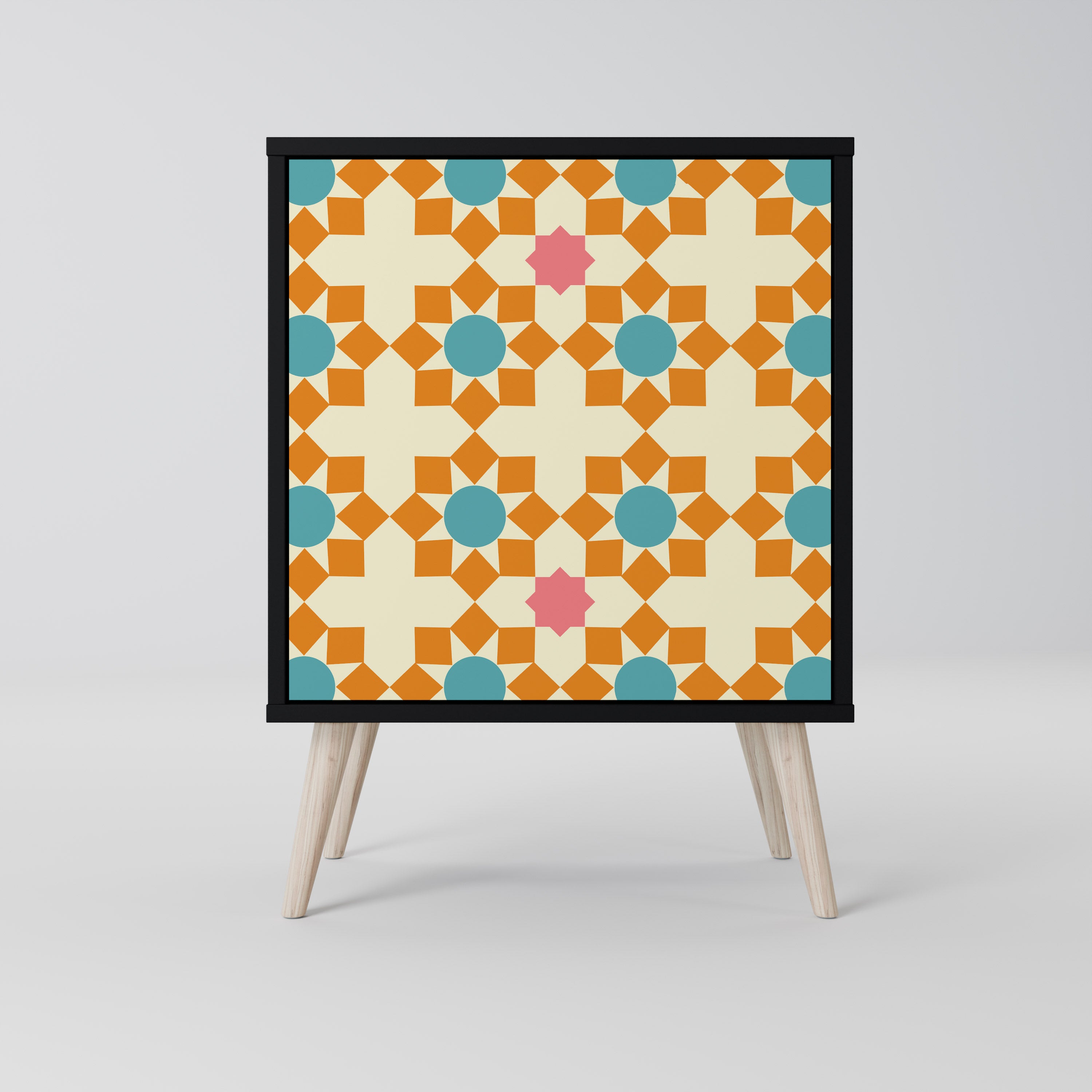 Aparador de 1 puerta con decoración floral en acabado negro