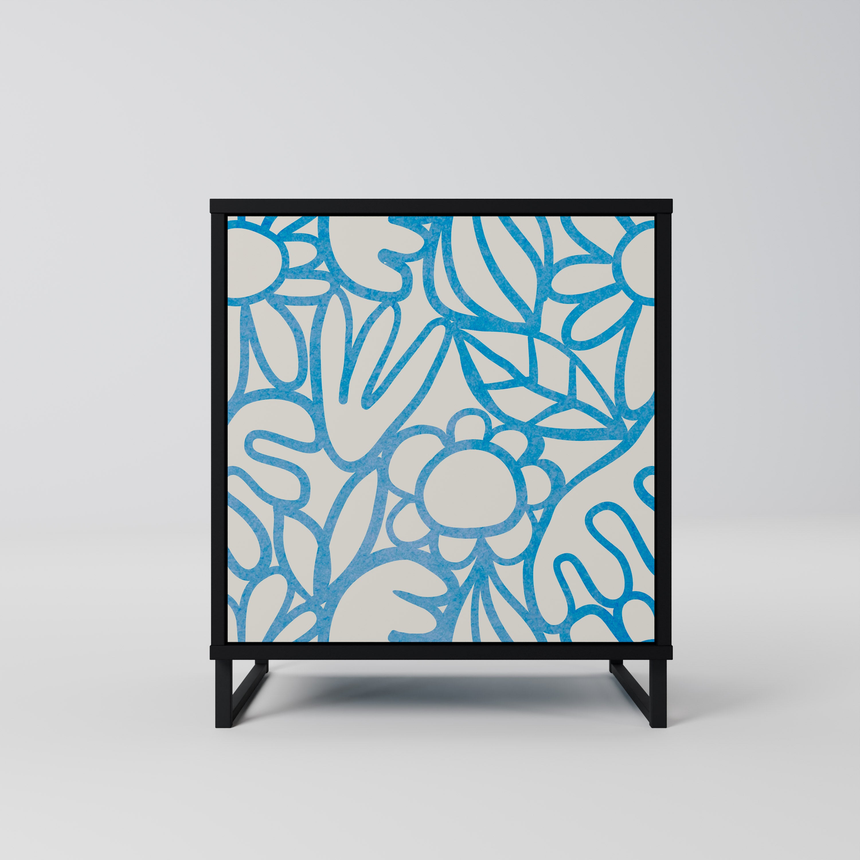 BLOOMY MORNING 1-Door Sideboard in Black Finish